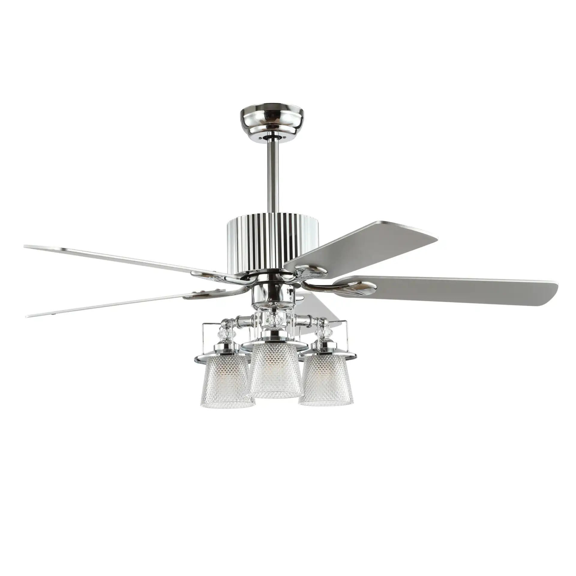 Parlin Three-Light Ceiling Fan in Chrome, detail view