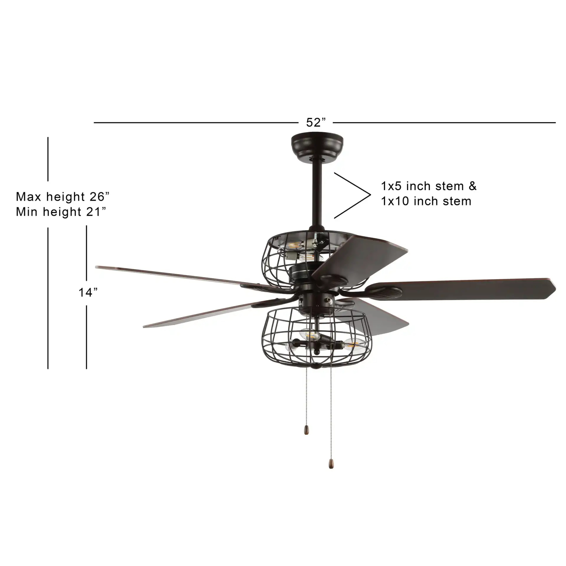 Erving Six-Light Ceiling Fan in Brown, detail view