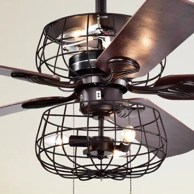 Erving Six-Light Ceiling Fan in Brown in a styled room