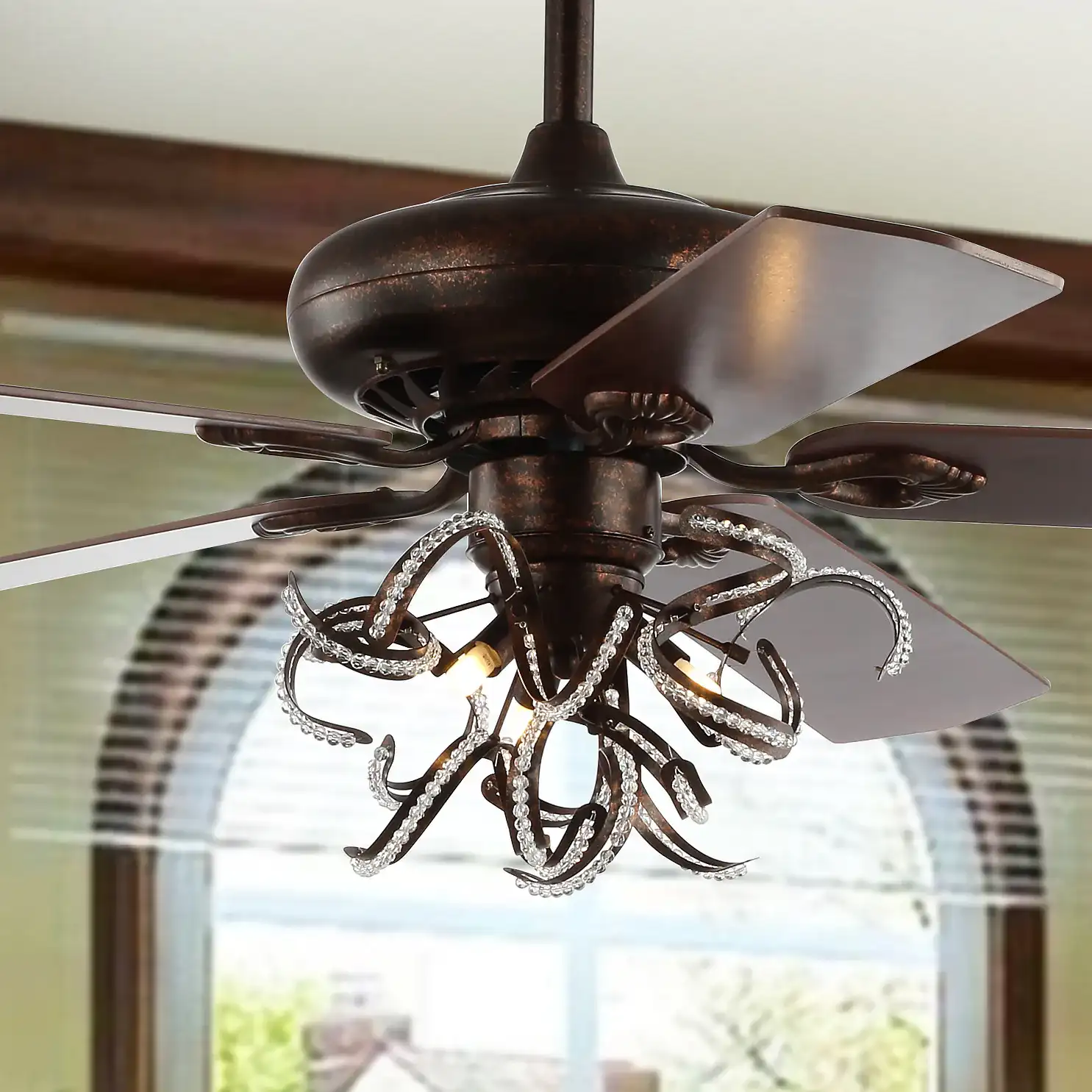 Sensa Ceiling Fan in Rustic Brown in a styled room