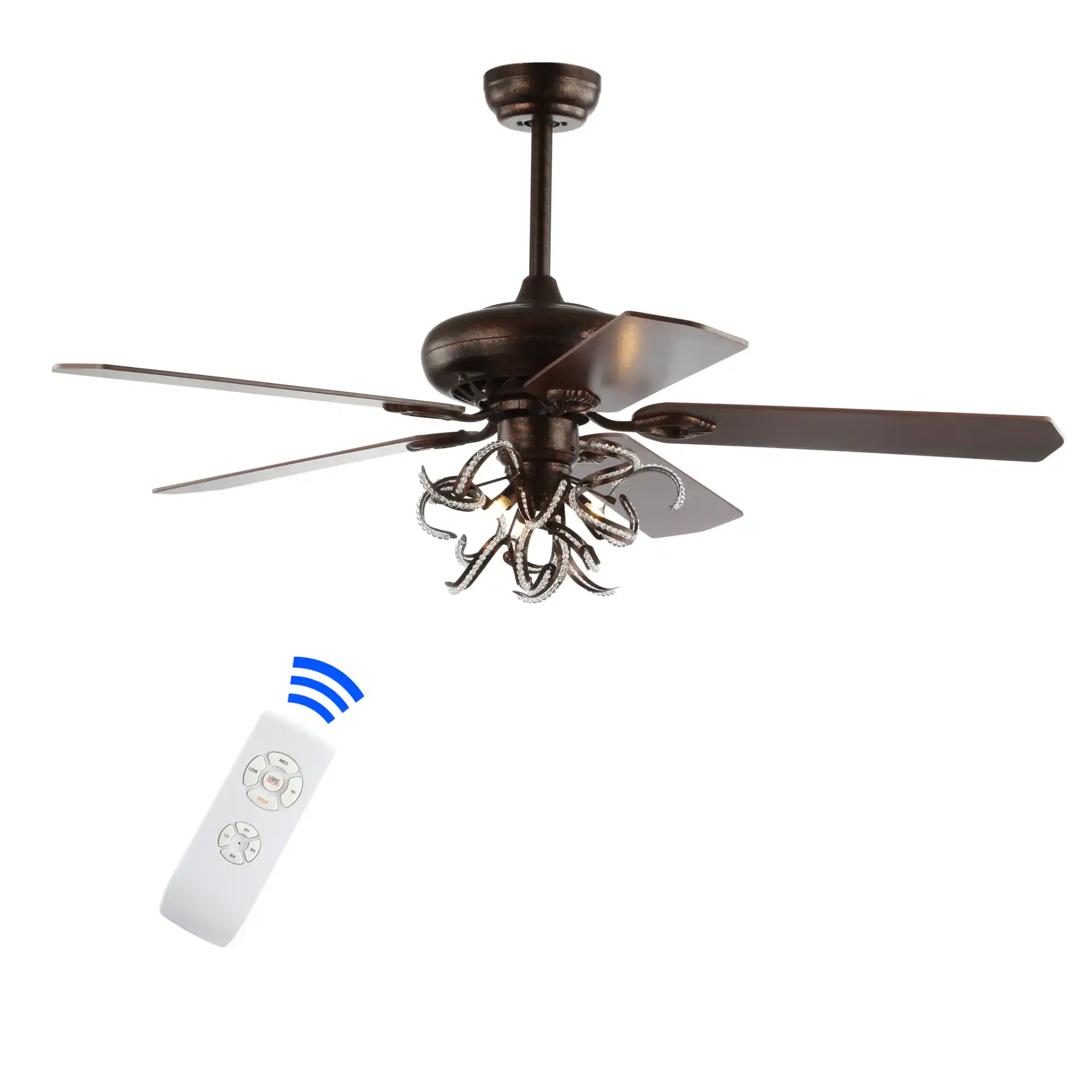 Sensa Ceiling Fan in Rustic Brown, detail view