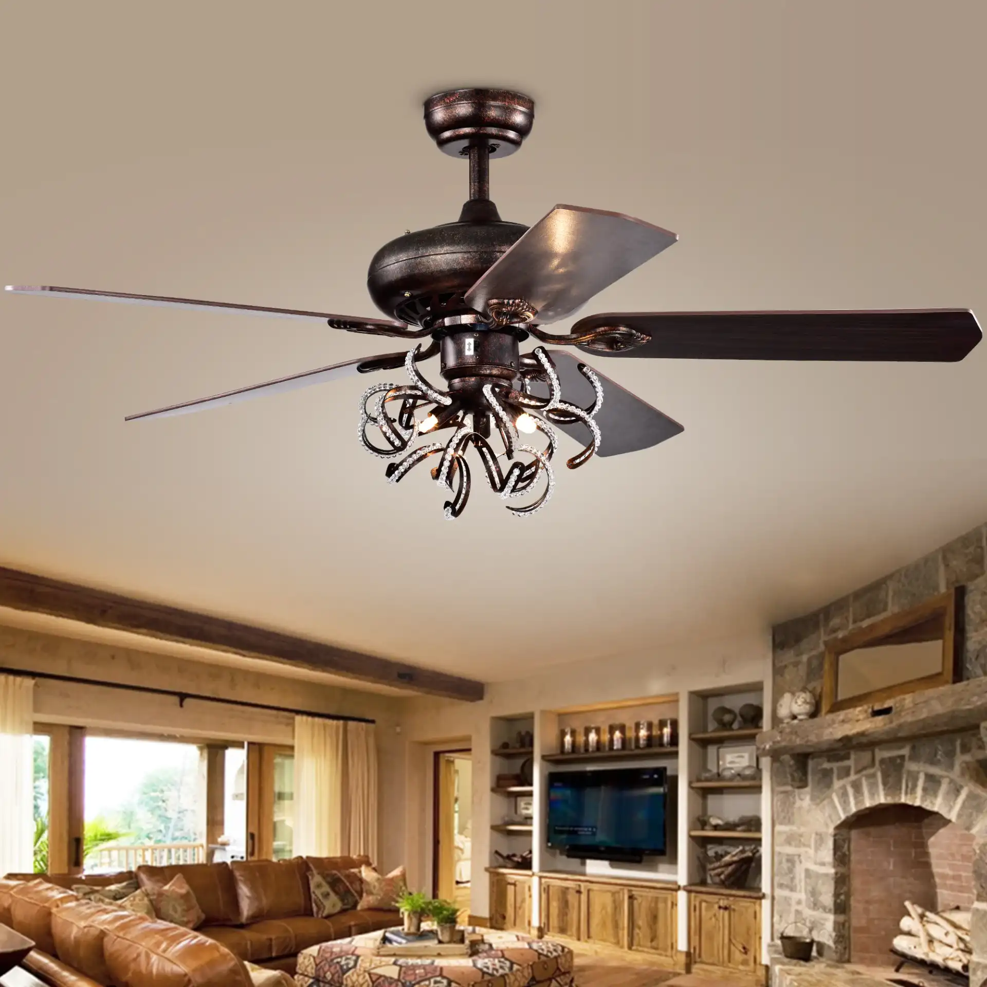 Sensa Ceiling Fan in Rustic Brown in a styled room