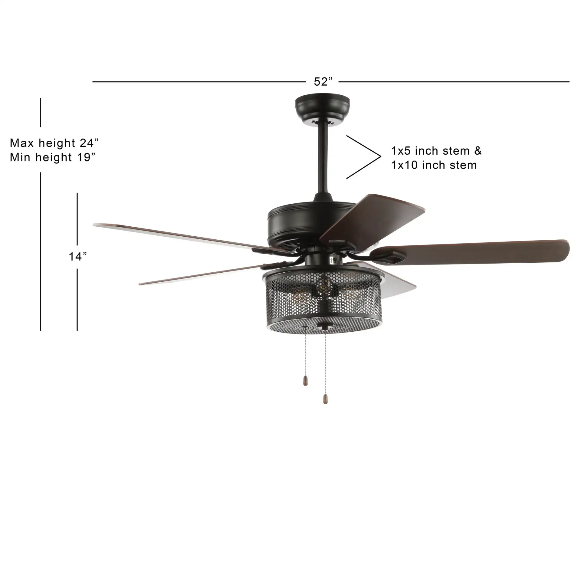 Fredrik Three-Light Ceiling Fan in Black, detail view