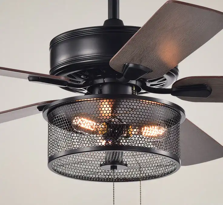 Fredrik Three-Light Ceiling Fan in Black in a styled room
