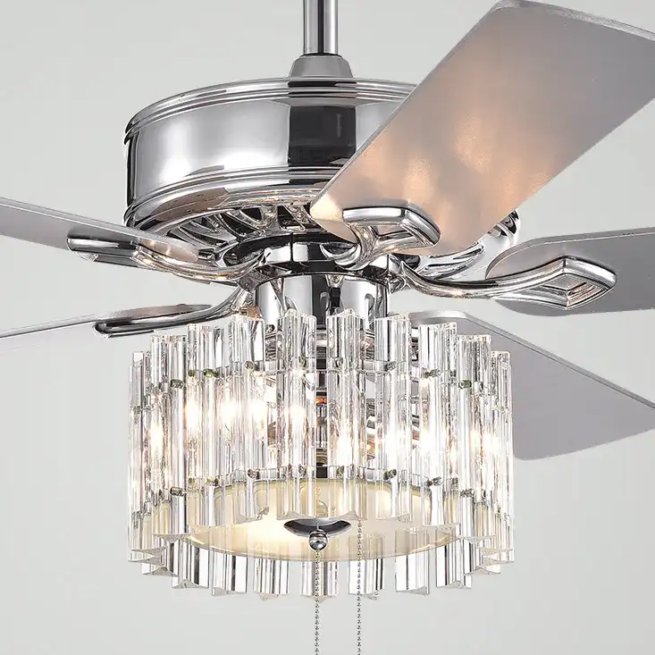 Dresher Ceiling Fan in Chrome in a styled room