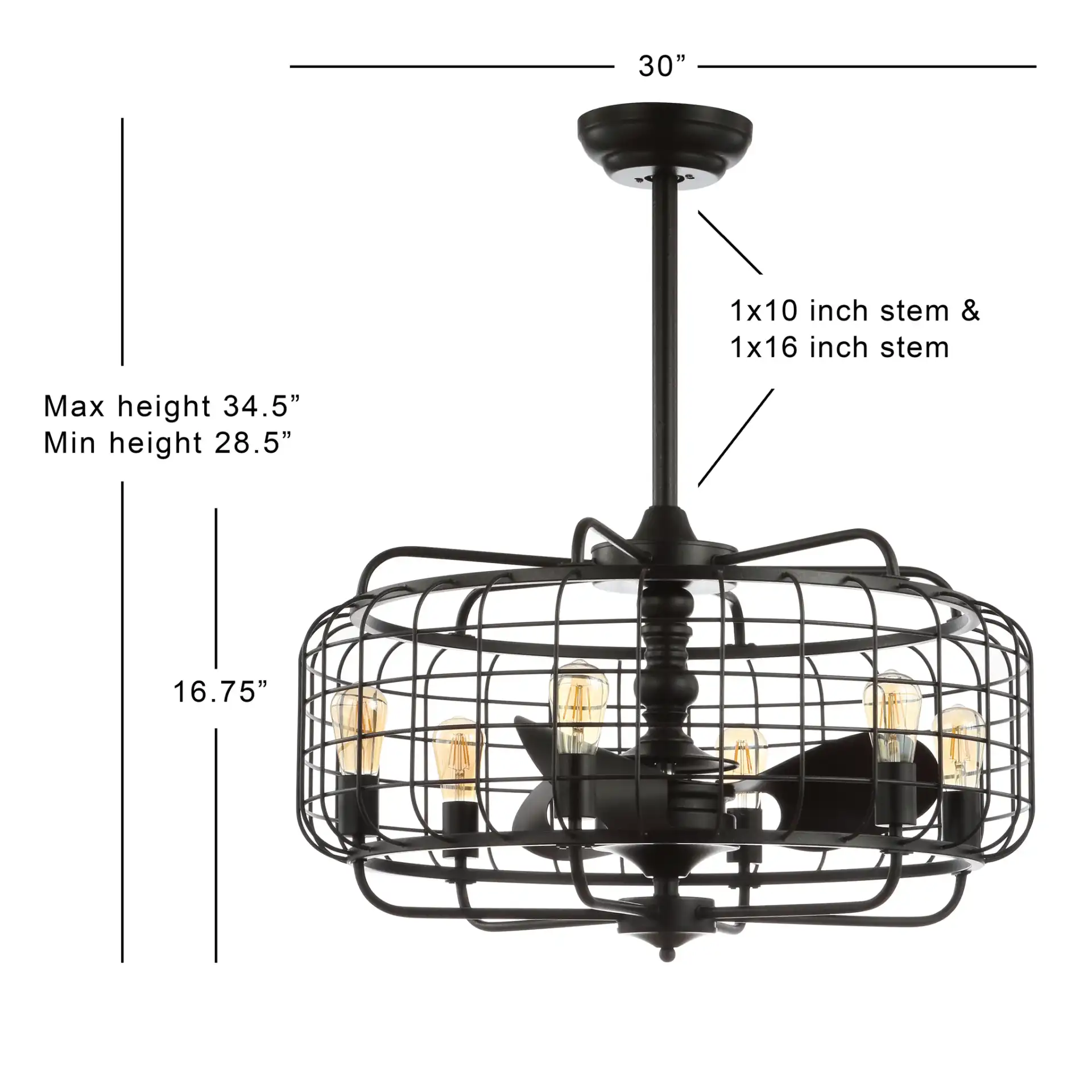 Larsin Six-Light Ceiling Fan in Black, detail view