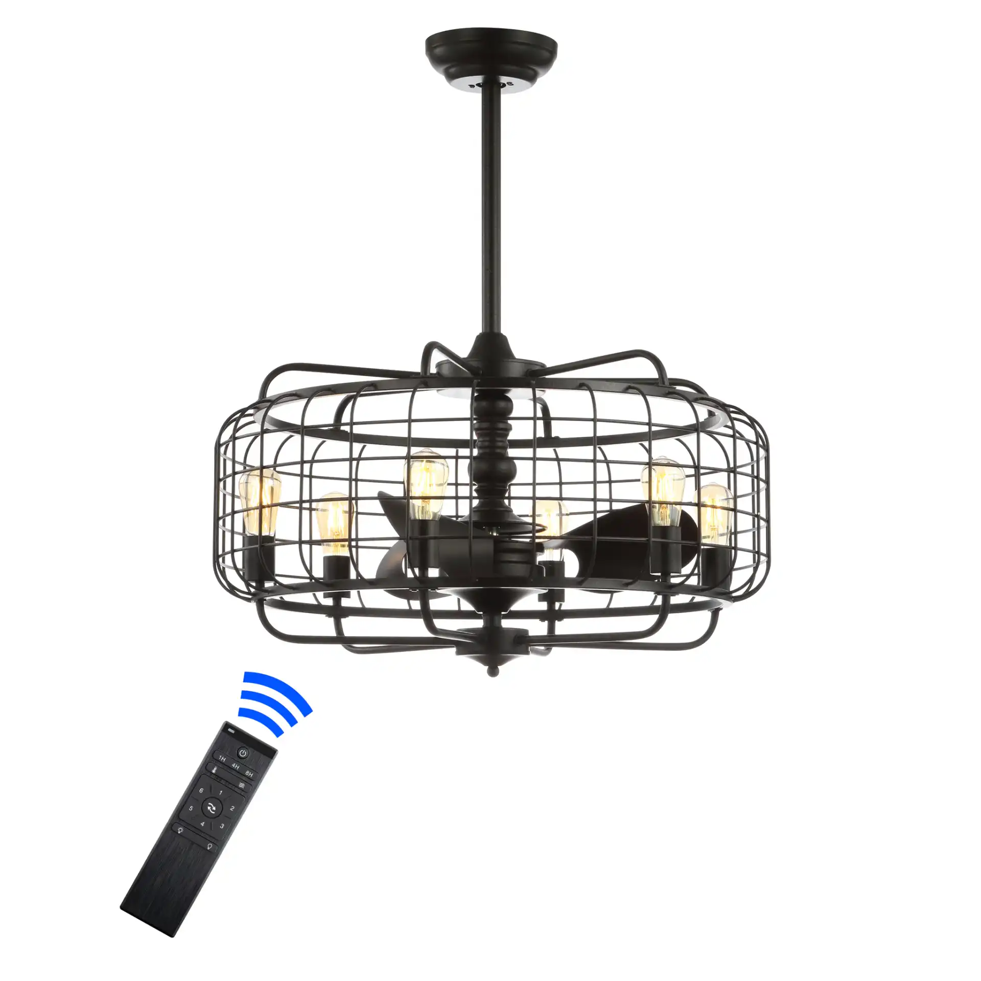 Larsin Six-Light Ceiling Fan in Black, detail view