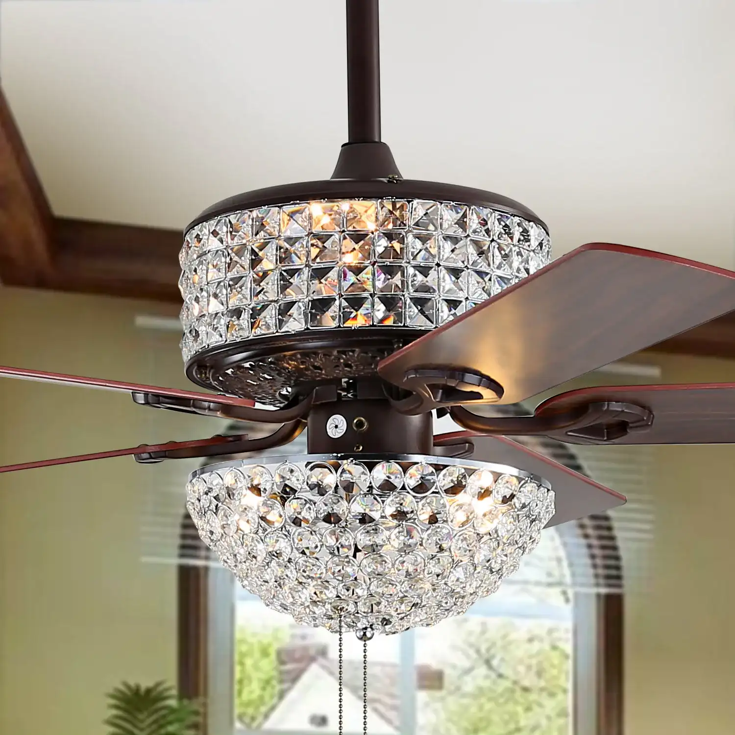 Nori Six-Light Ceiling Fan in Oil Rub Bronze in a styled room