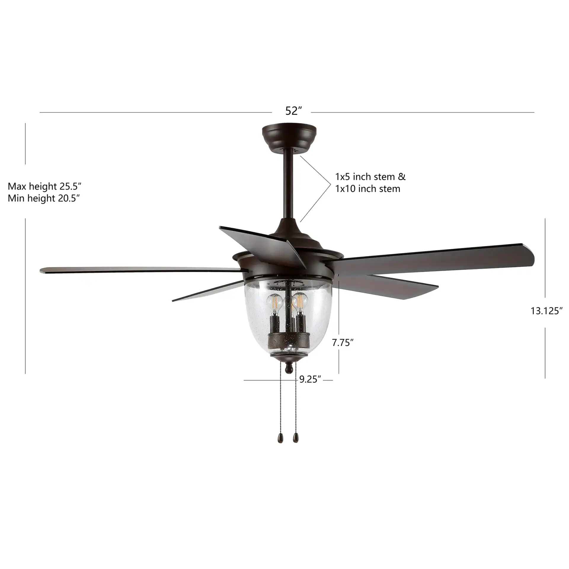 Rallen Three-Light 52" Ceiling Fan in Oil Rub Bronze, detail view