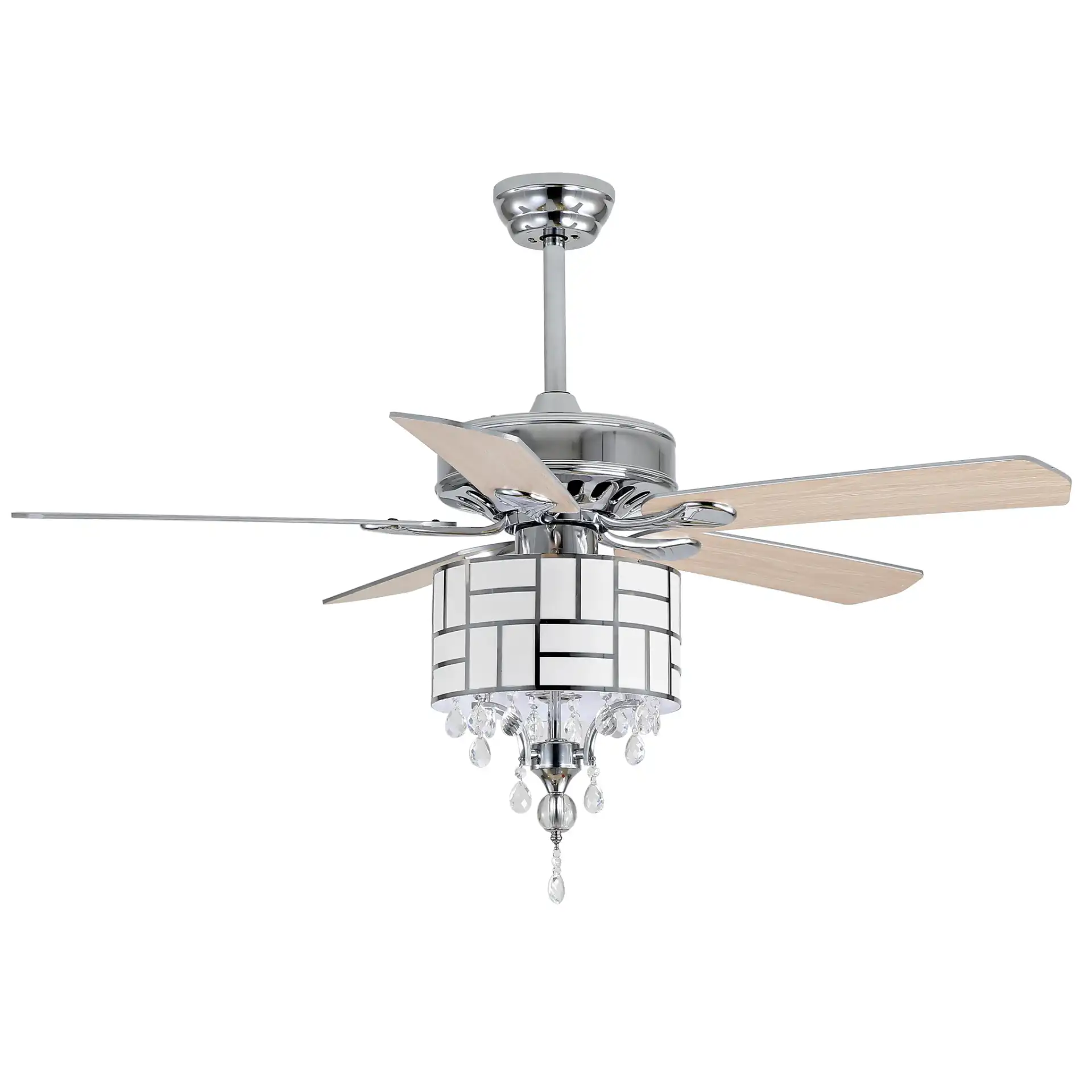 Fint Three-Light Ceiling Fan in Chrome, detail view