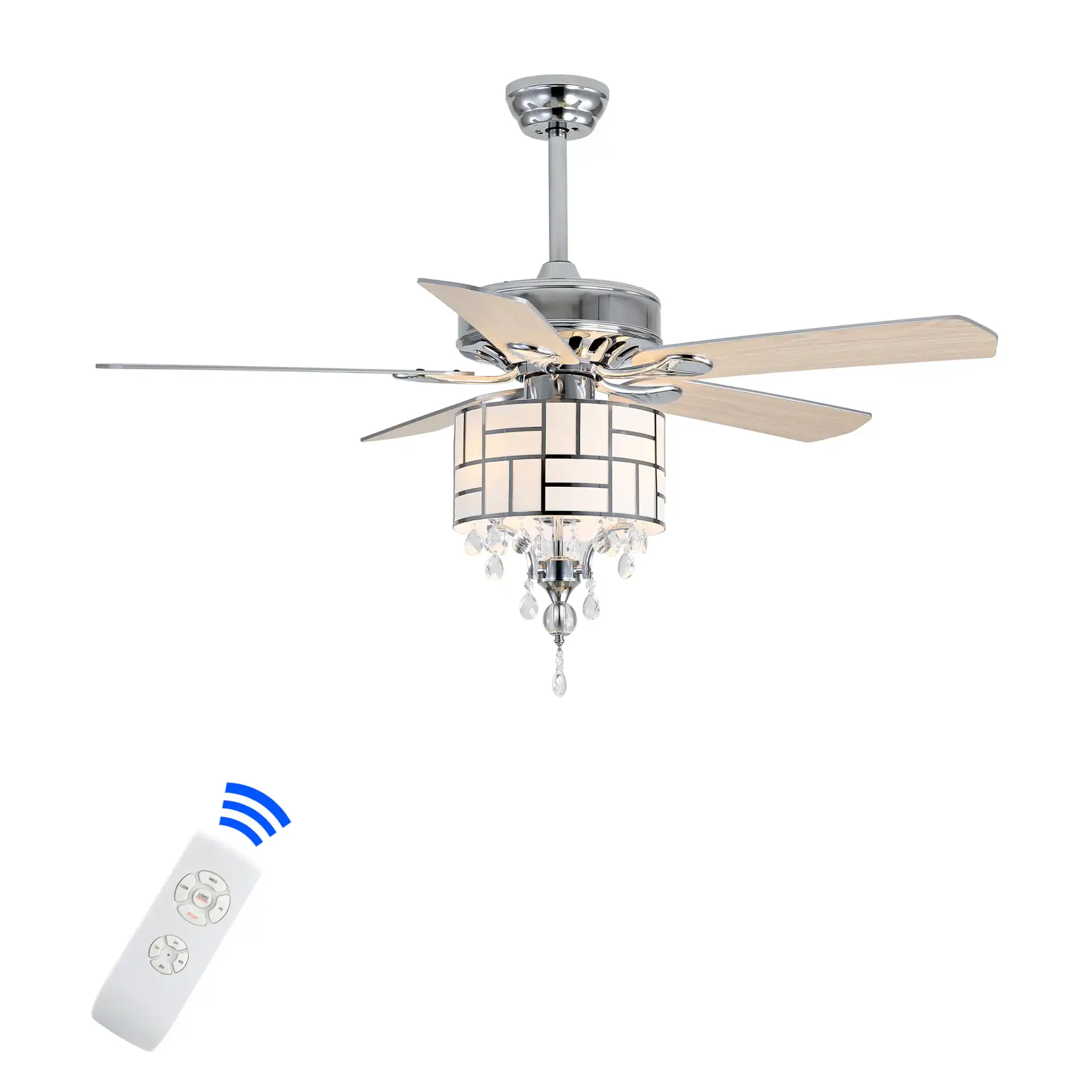 Fint Three-Light Ceiling Fan in Chrome, detail view