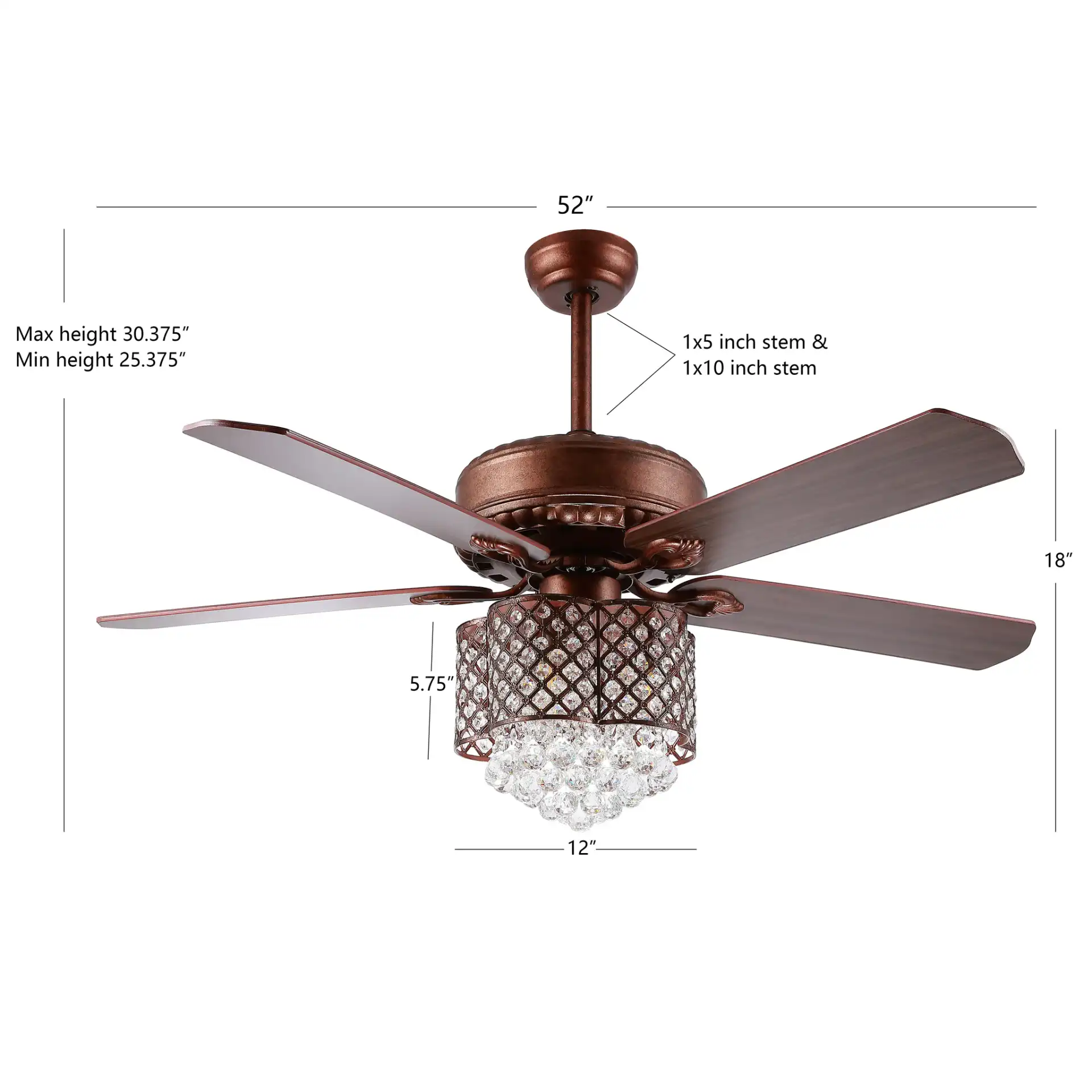 Kelso Three-Light Ceiling Fan in Bronze, detail view