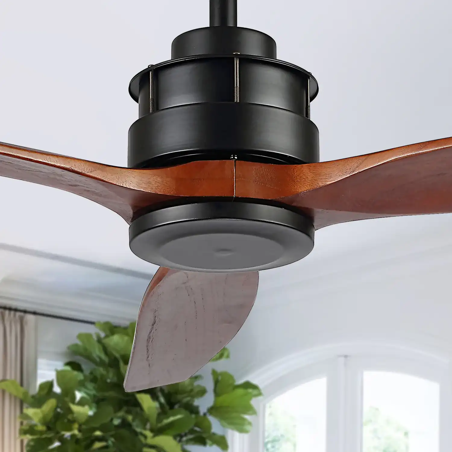 Farla Ceiling Fan in Black in a styled room