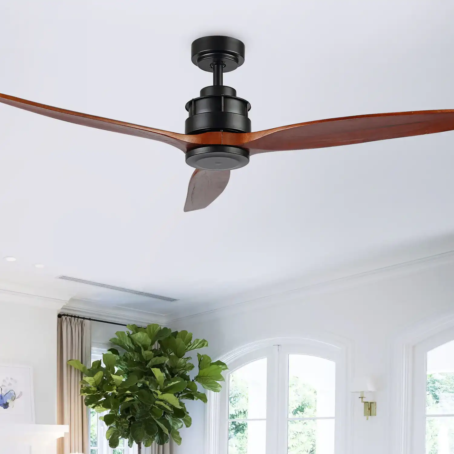 Farla Ceiling Fan in Black in a styled room