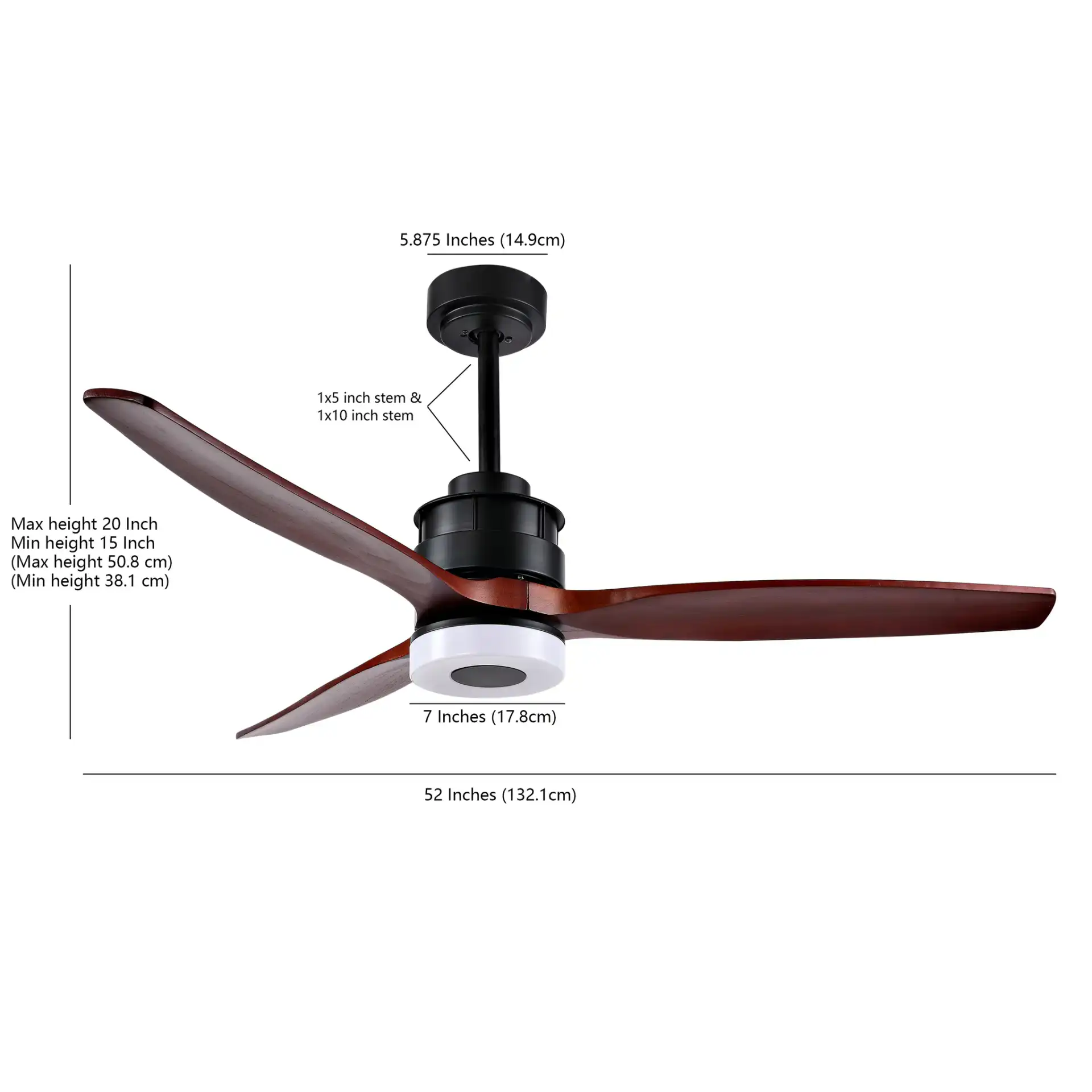 Jemper Led Light 52-Inch Ceiling Fan in Black, detail view