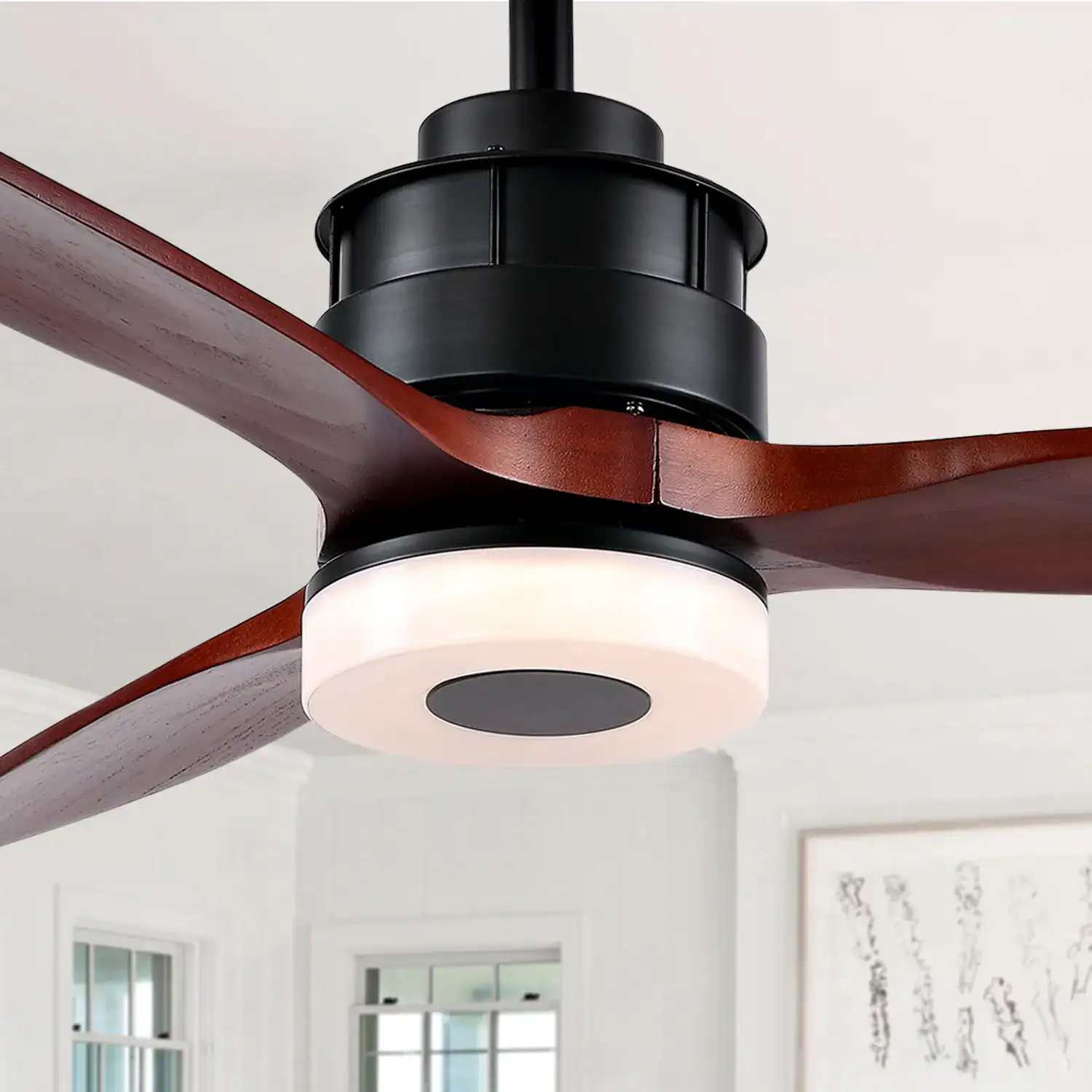 Jemper Led Light 52-Inch Ceiling Fan in Black in a styled room