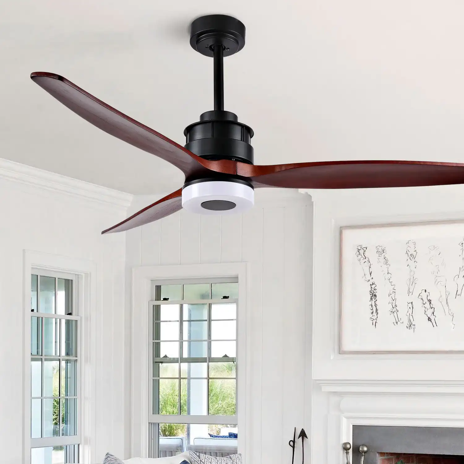 Jemper Led Light 52-Inch Ceiling Fan in Black in a styled room