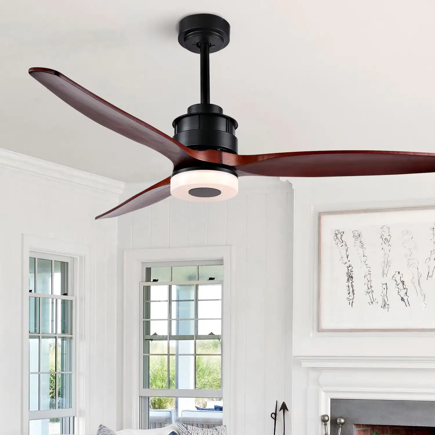 Jemper Led Light 52-Inch Ceiling Fan in Black in a styled room