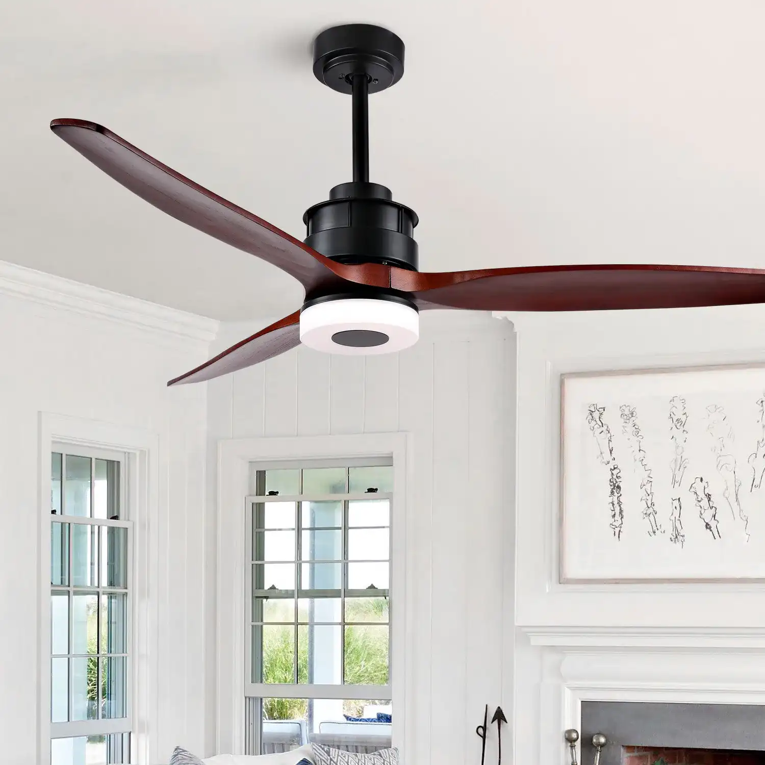 Jemper Led Light 52-Inch Ceiling Fan in Black in a styled room