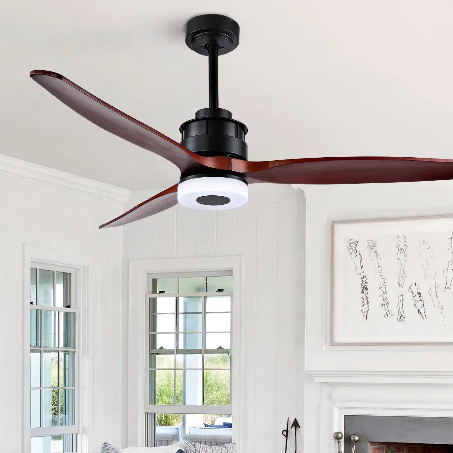 Jemper Led Light 52-Inch Ceiling Fan in Black in a styled room