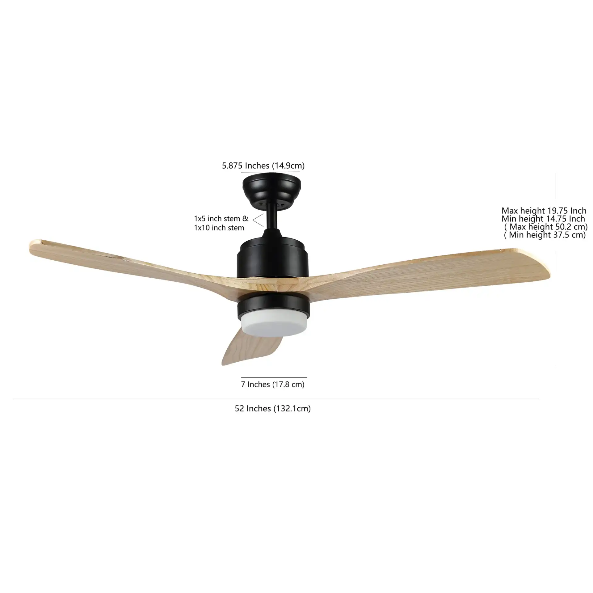 Vencin Ceiling Fan in Black, detail view