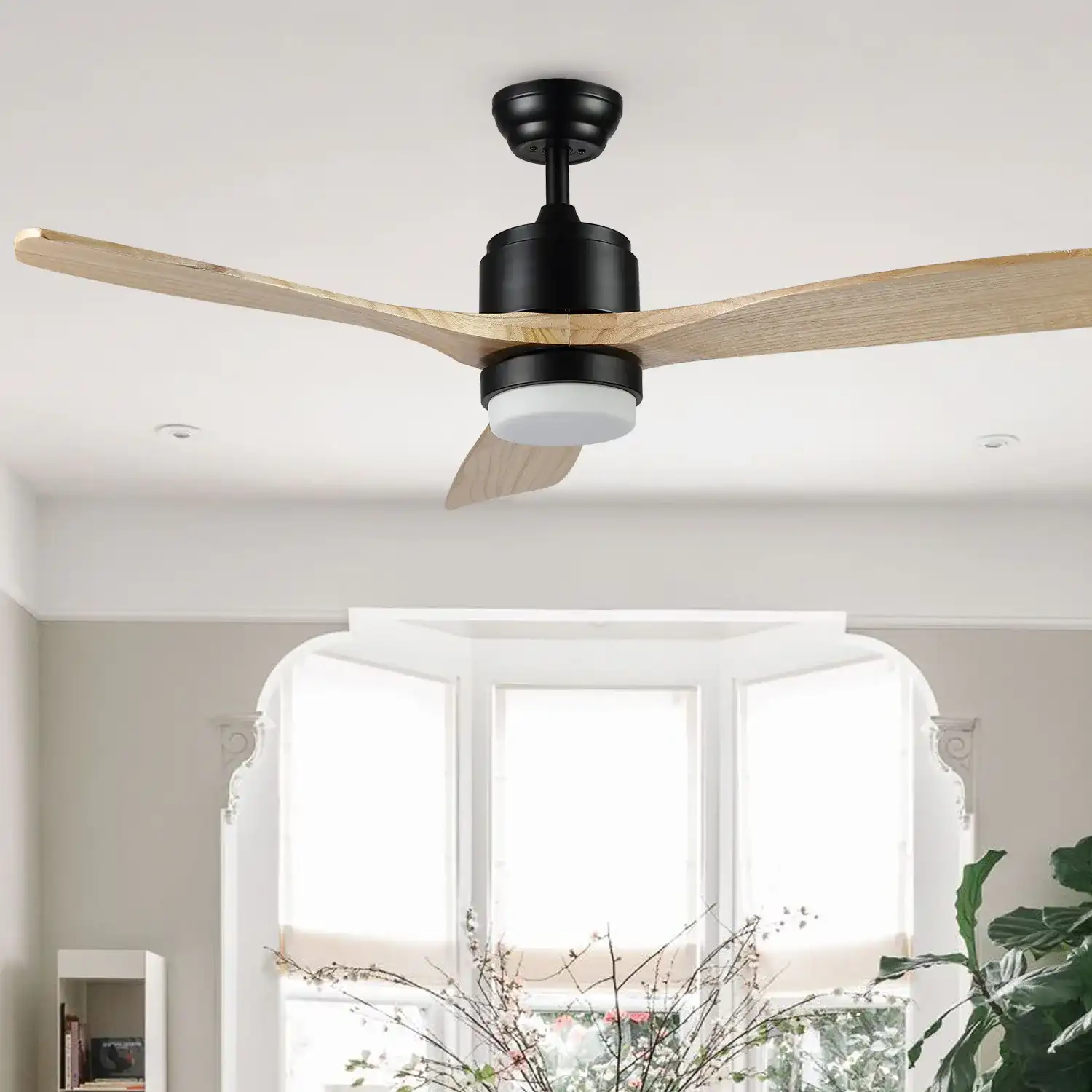 Vencin Ceiling Fan in Black in a styled room