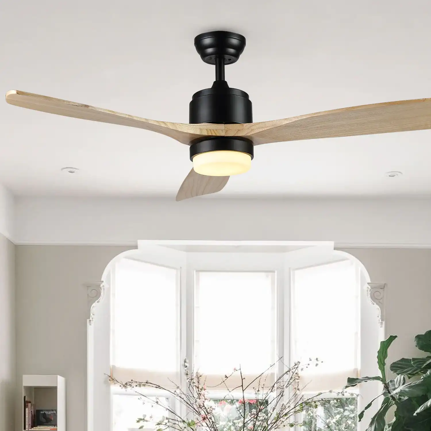 Vencin Ceiling Fan in Black in a styled room