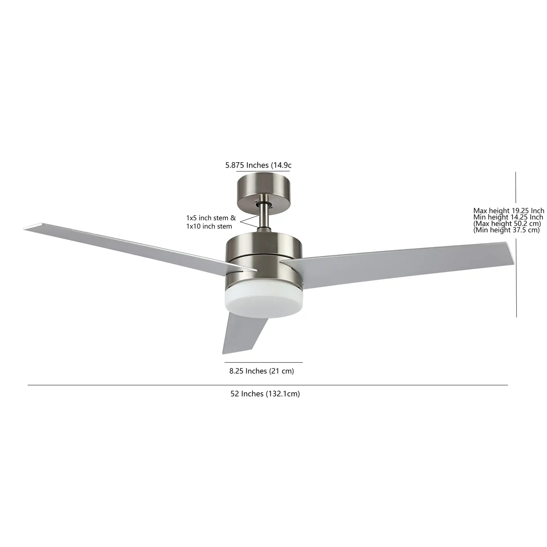 Radcliff Led Ceiling Fan in Nickle, detail view