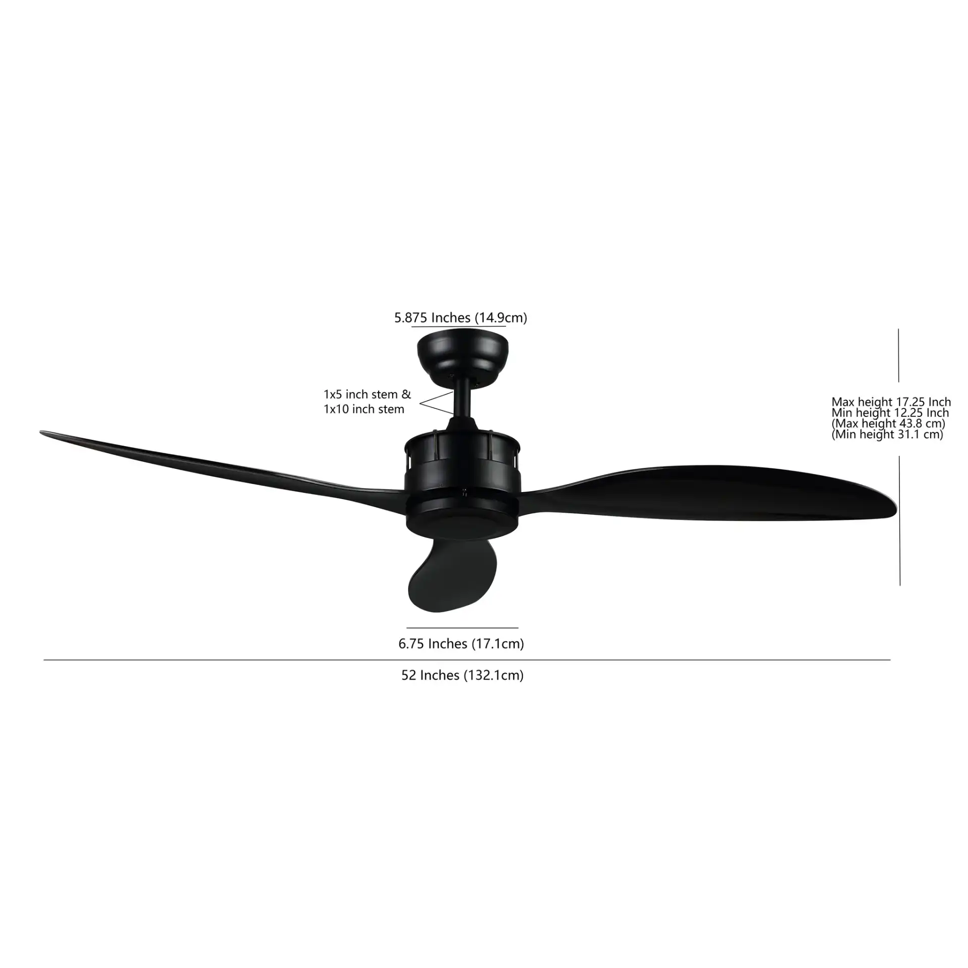 Harlin Ceiling Fan in Black, detail view