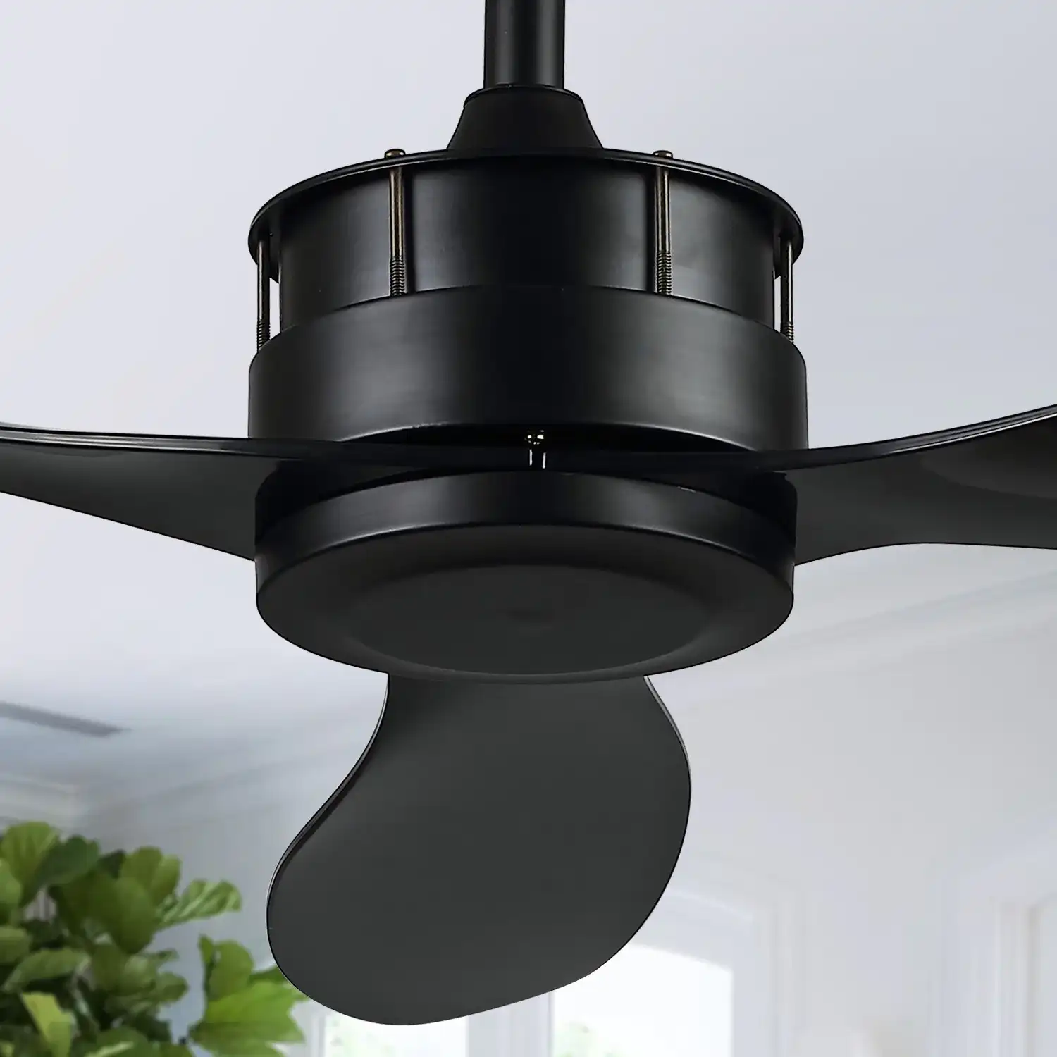 Harlin Ceiling Fan in Black in a styled room