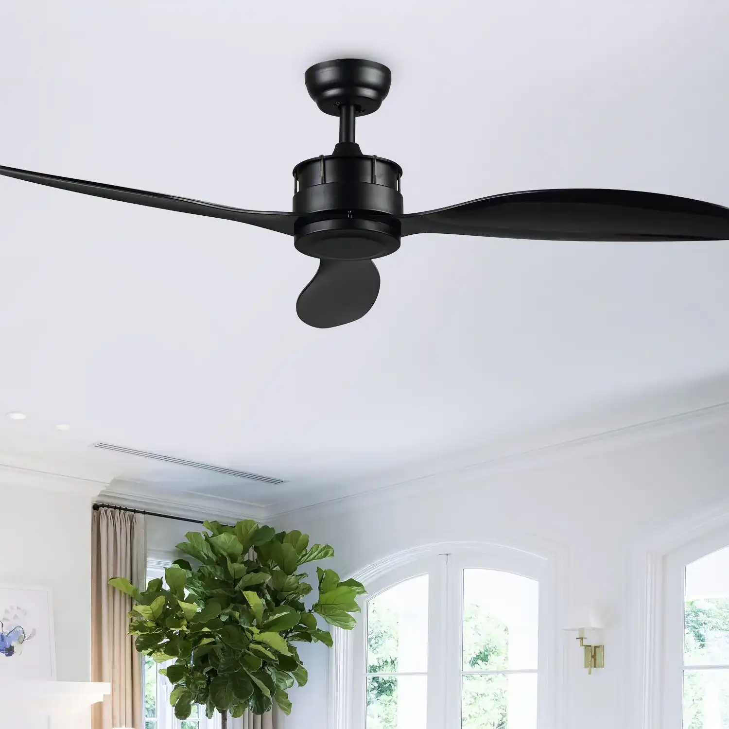 Harlin Ceiling Fan in Black in a styled room