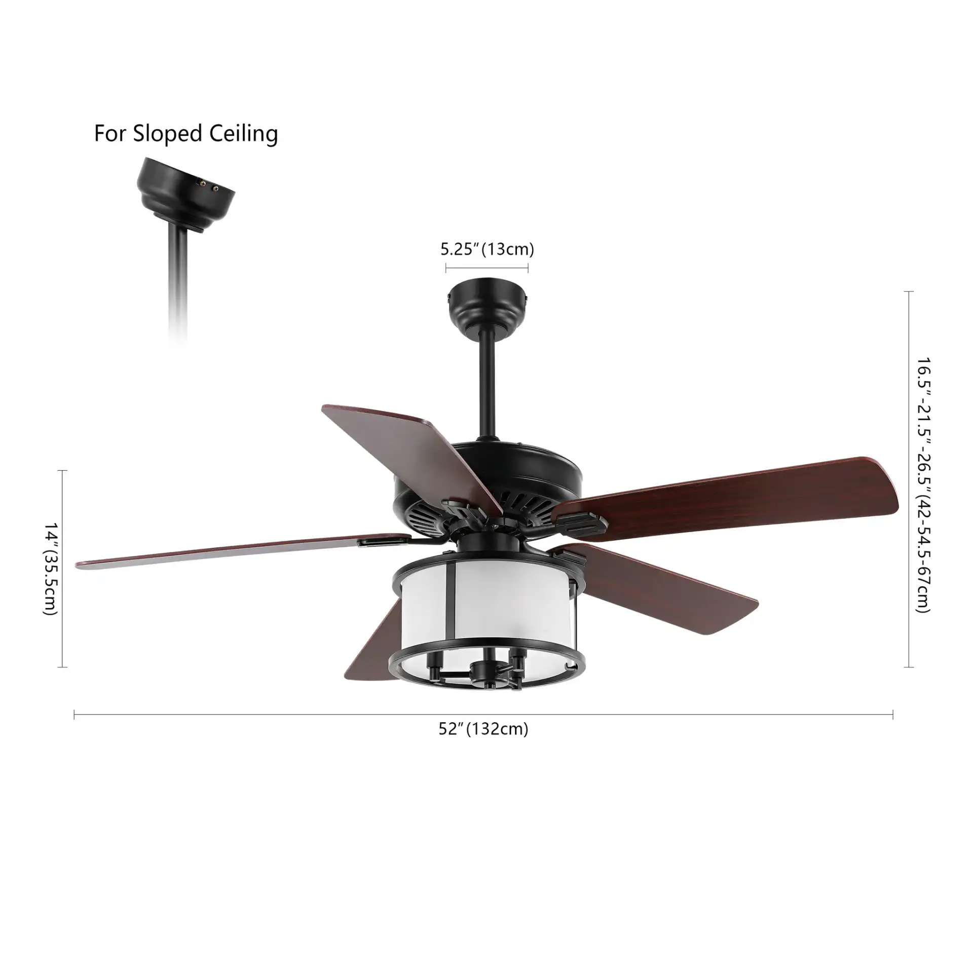 Kristos Three-Light Ceiling Fan in Black, detail view