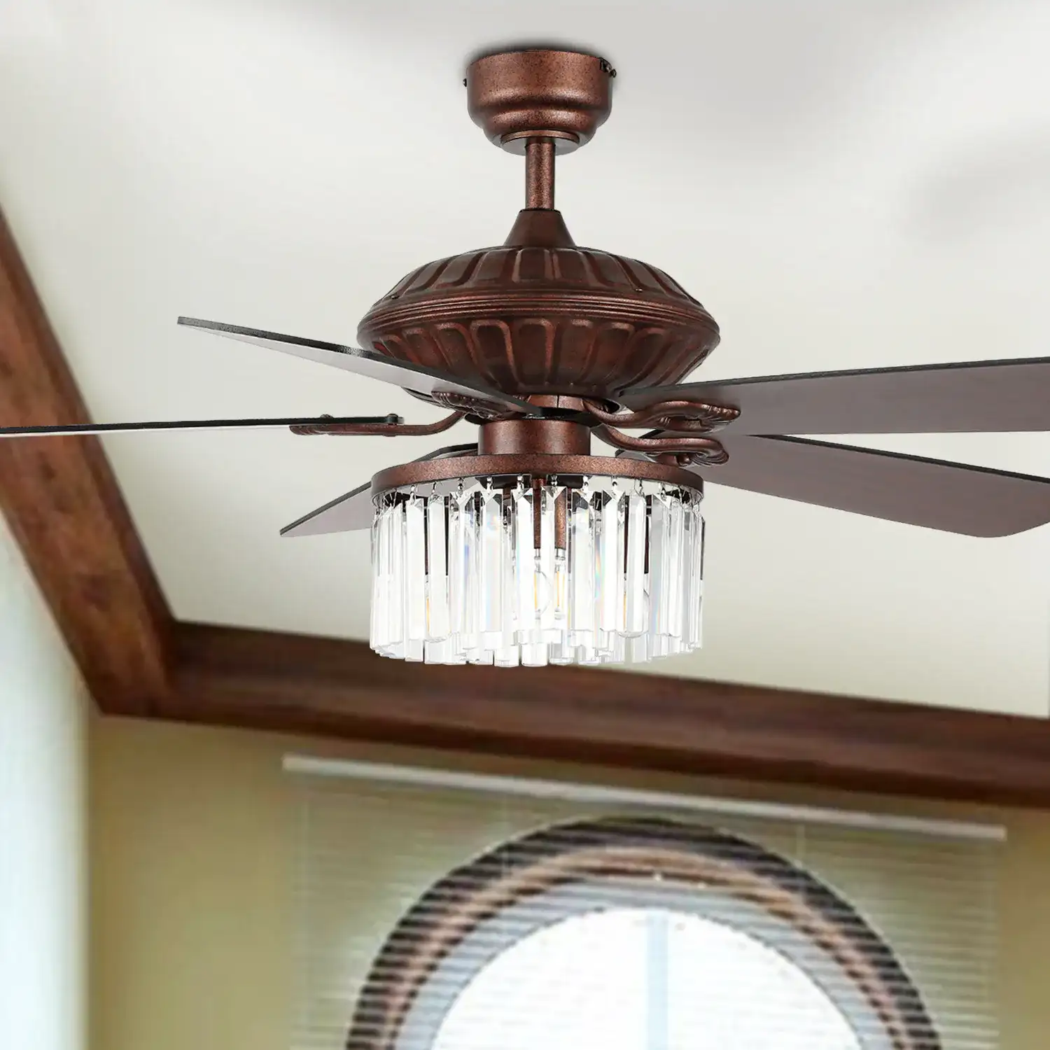 Laurila Ceiling Fan in Rust in a styled room