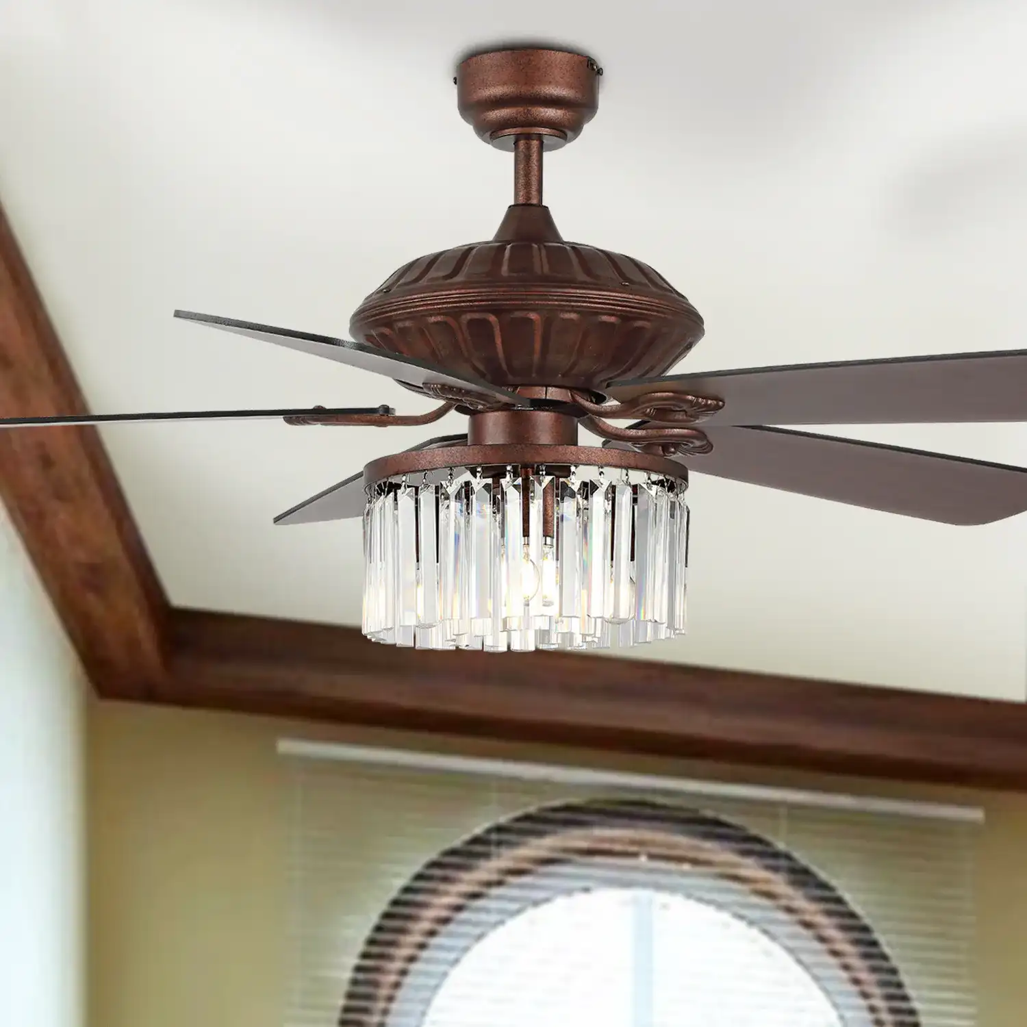 Laurila Ceiling Fan in Rust in a styled room