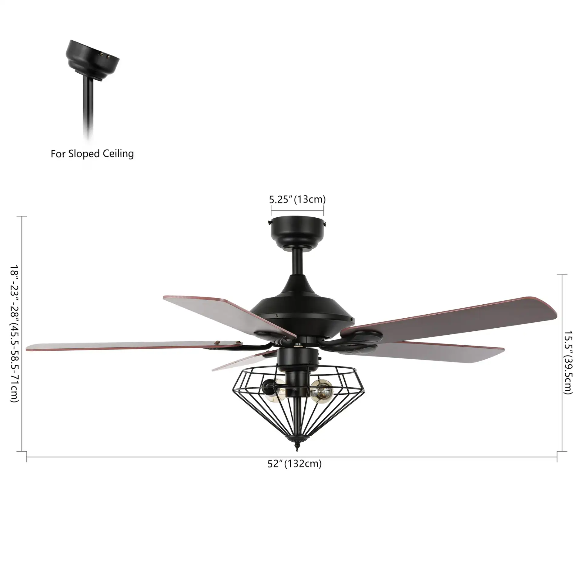 Leanne Ceiling Fan in Black, detail view