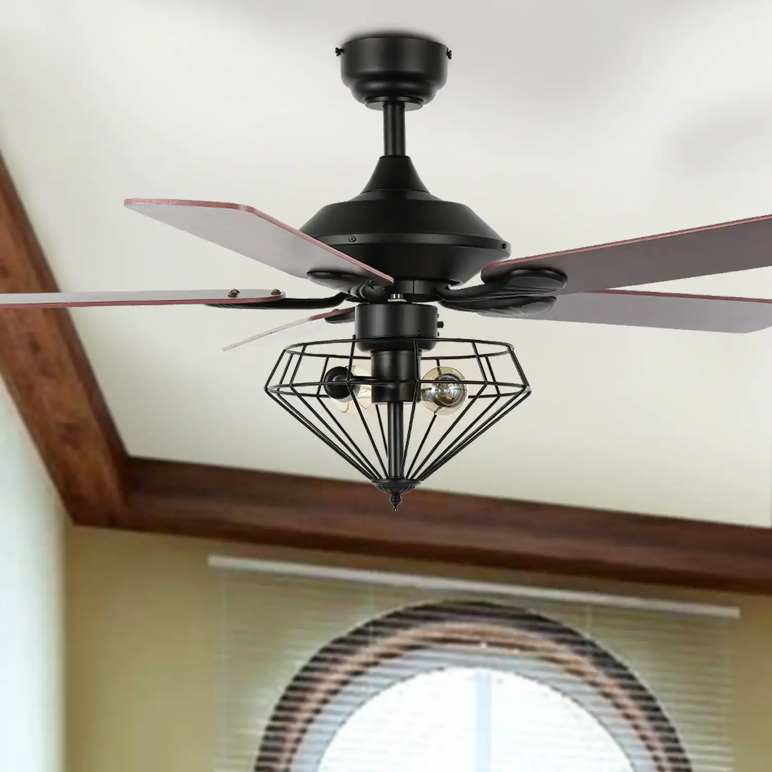 Leanne Ceiling Fan in Black in a styled room