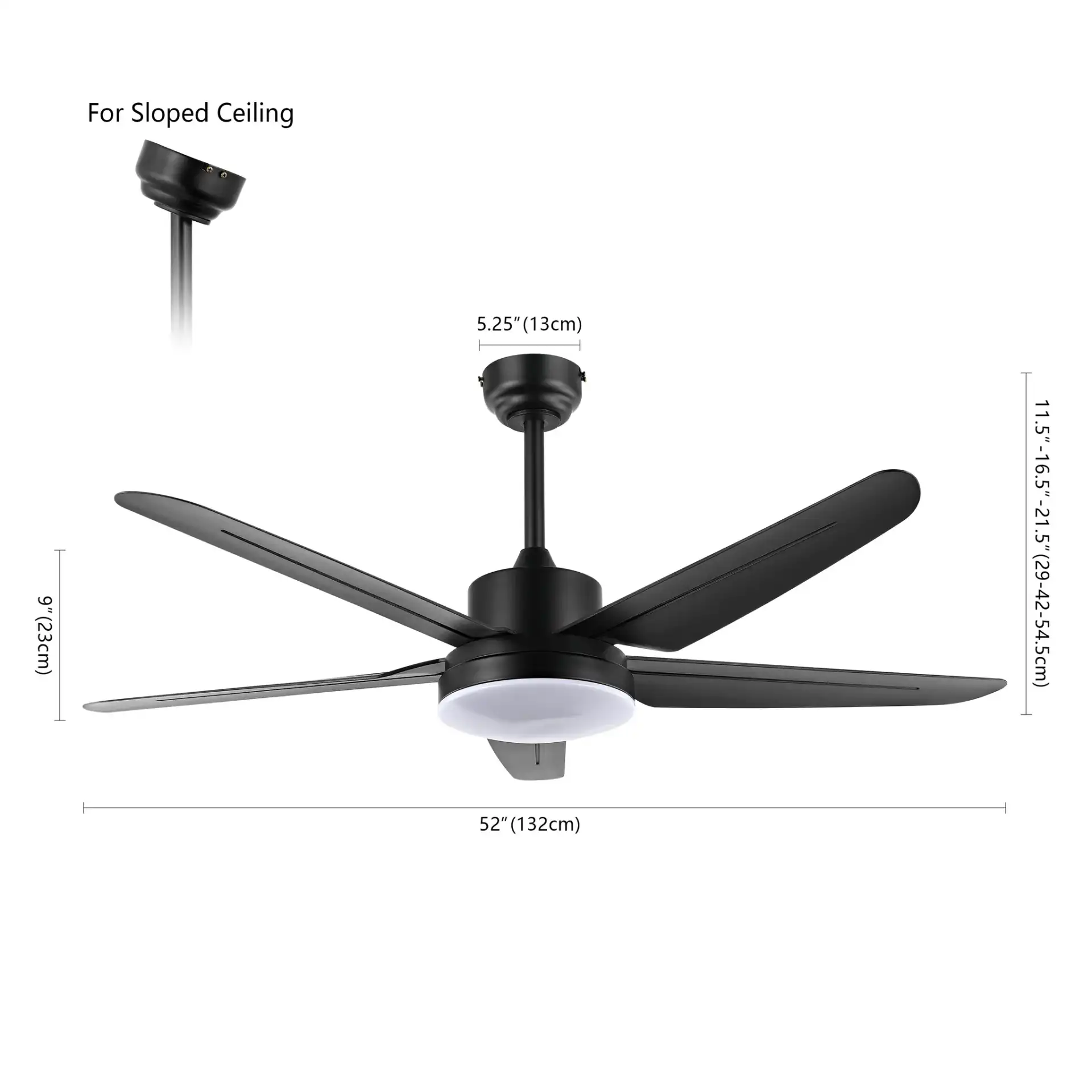 Melesa Led Light Ceiling Fan in Black, detail view