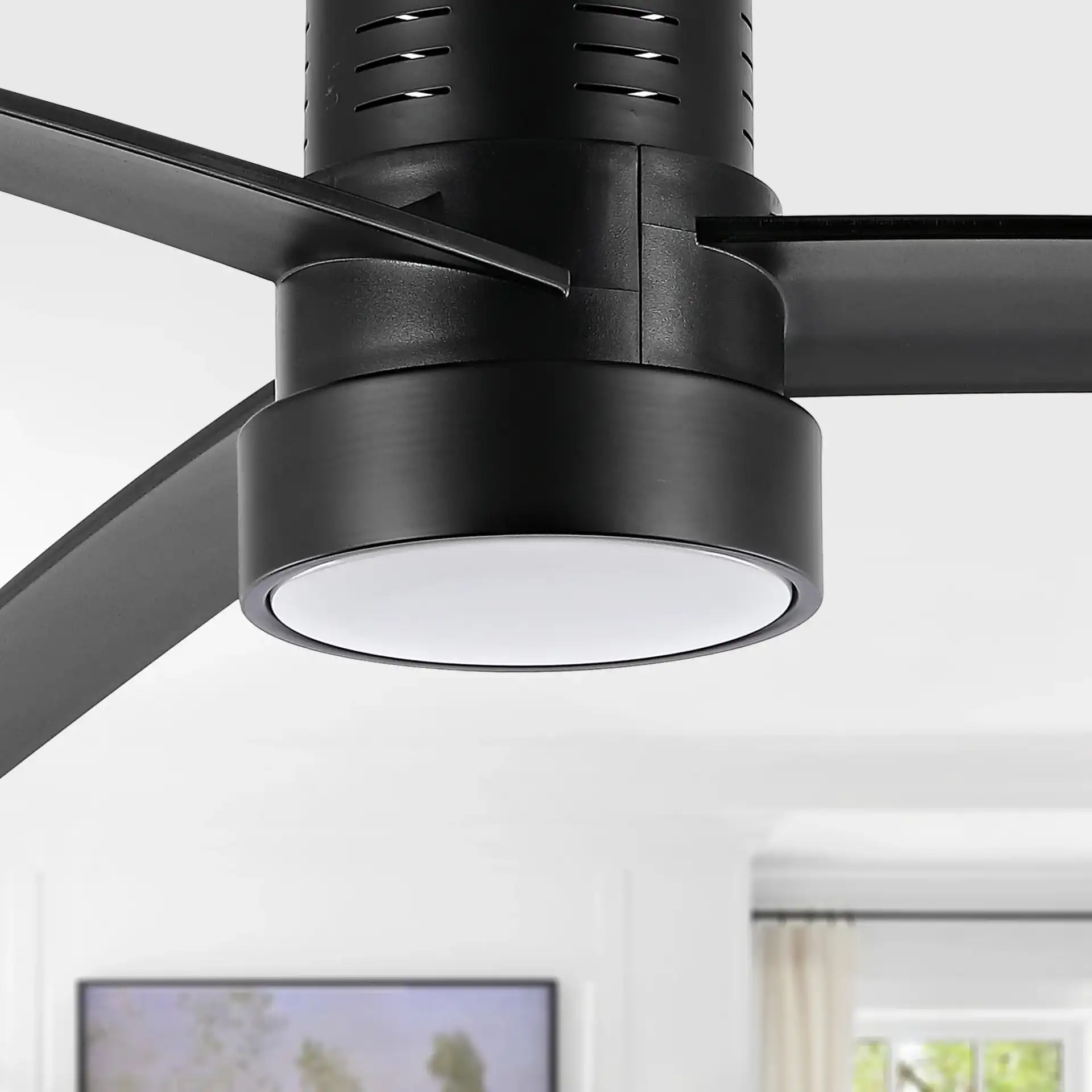Dylas Led Ceiling Fan in Black in a styled room