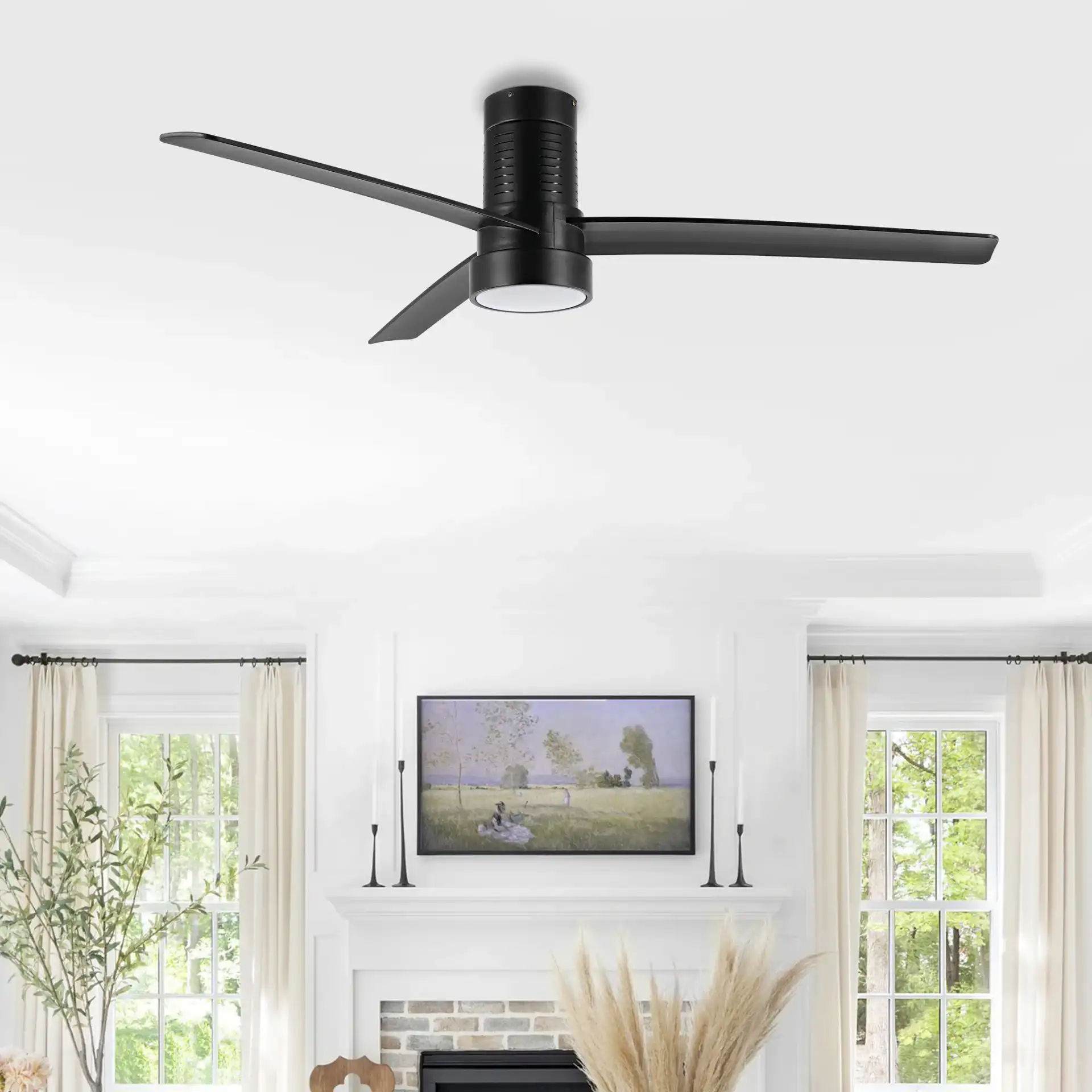Dylas Led Ceiling Fan in Black in a styled room