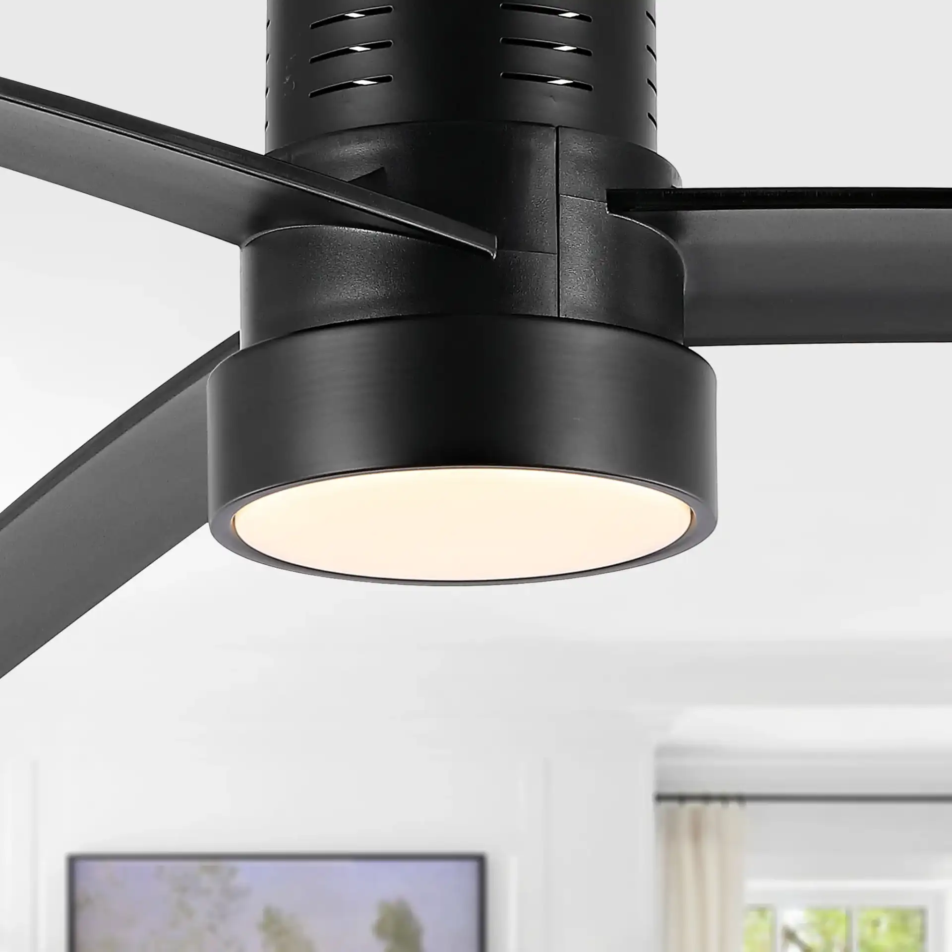 Dylas Led Ceiling Fan in Black in a styled room