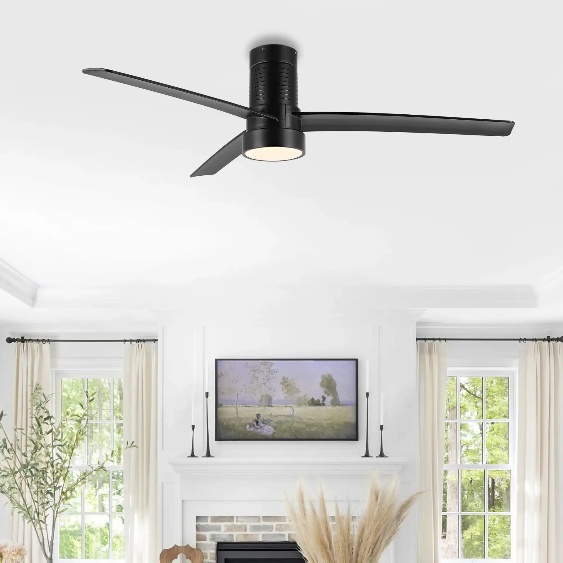 Dylas Led Ceiling Fan in Black in a styled room