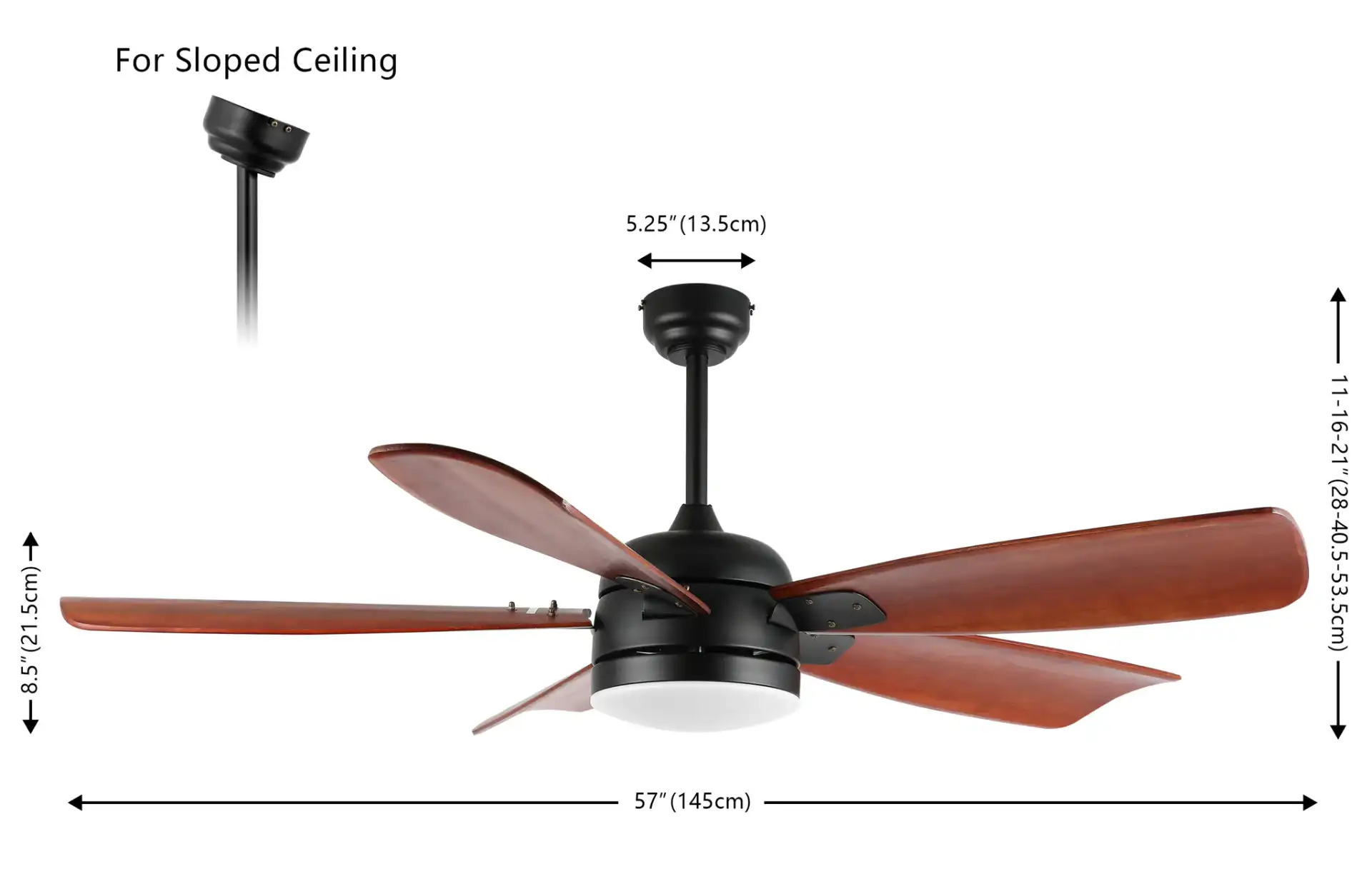 Durden Led Ceiling Fan in Black, detail view