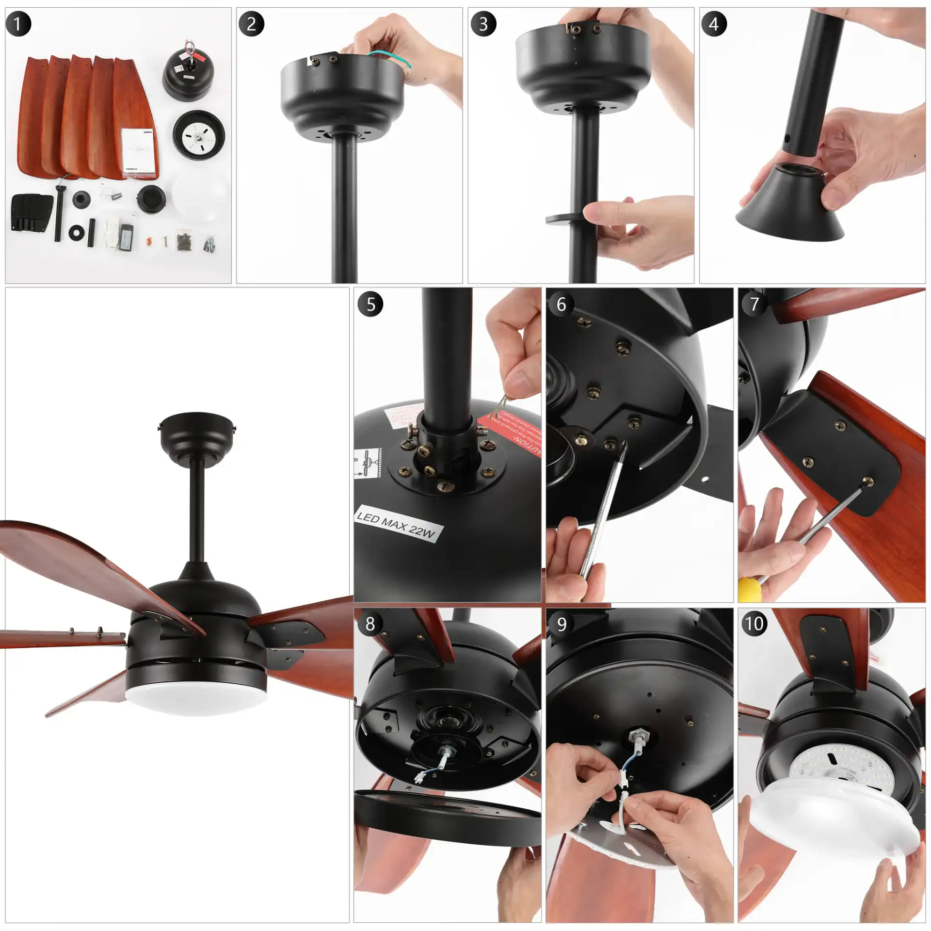 Durden Led Ceiling Fan in Black, detail view