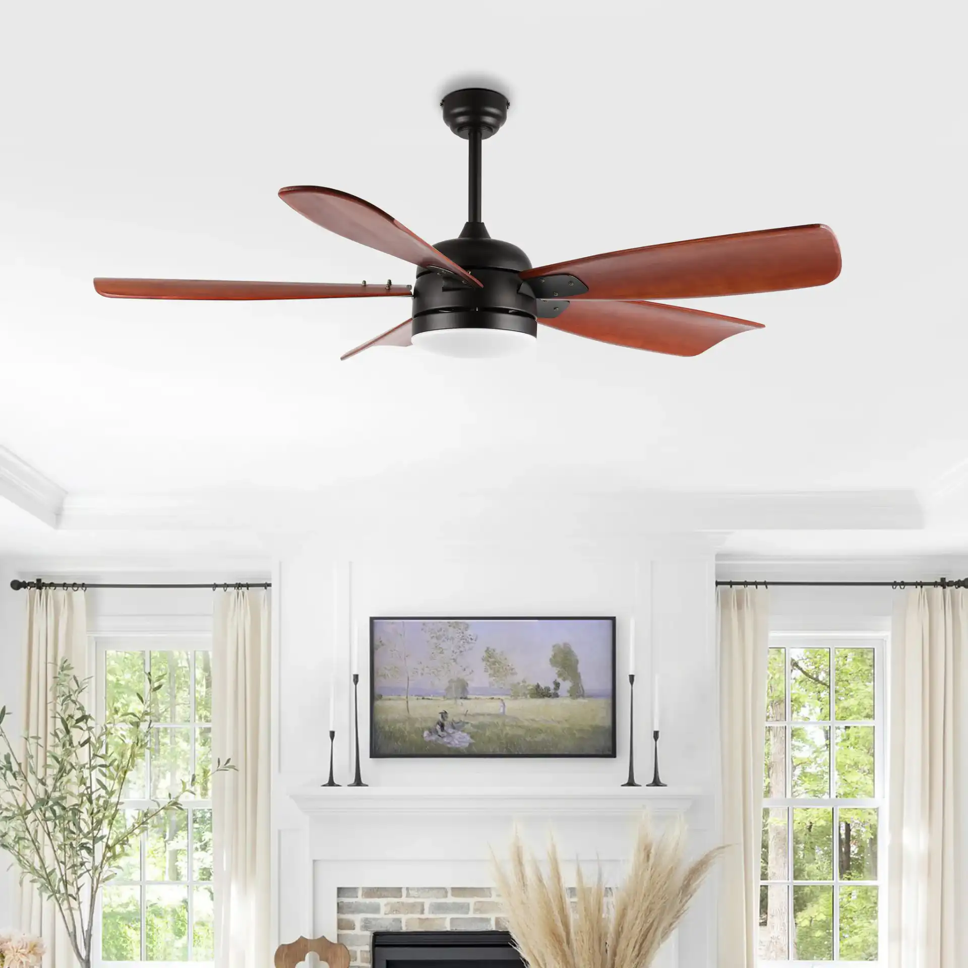 Durden Led Ceiling Fan in Black in a styled room