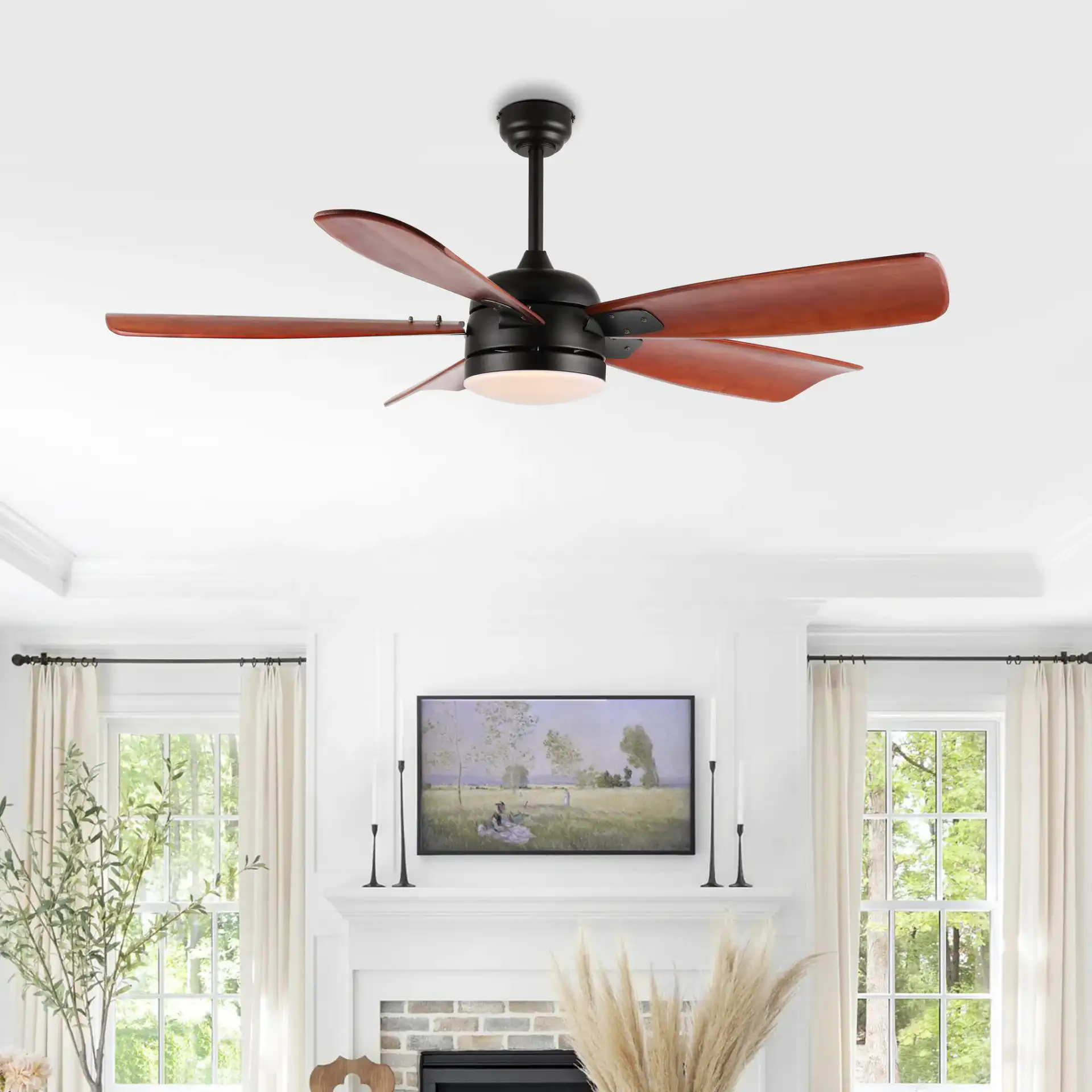 Durden Led Ceiling Fan in Black in a styled room