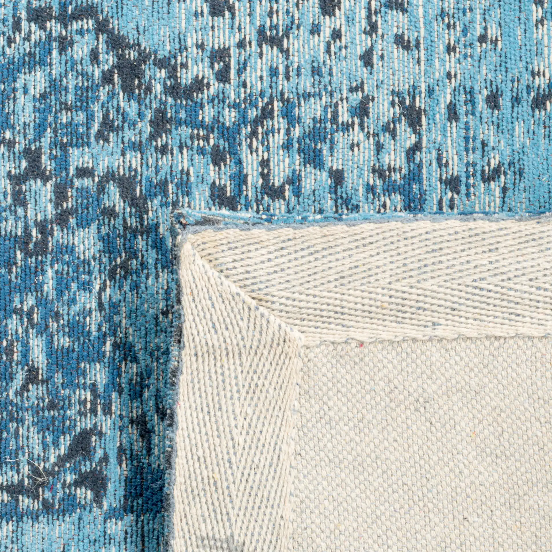 Classic Vintage Distressed Medallion Rug in Blue in a styled room