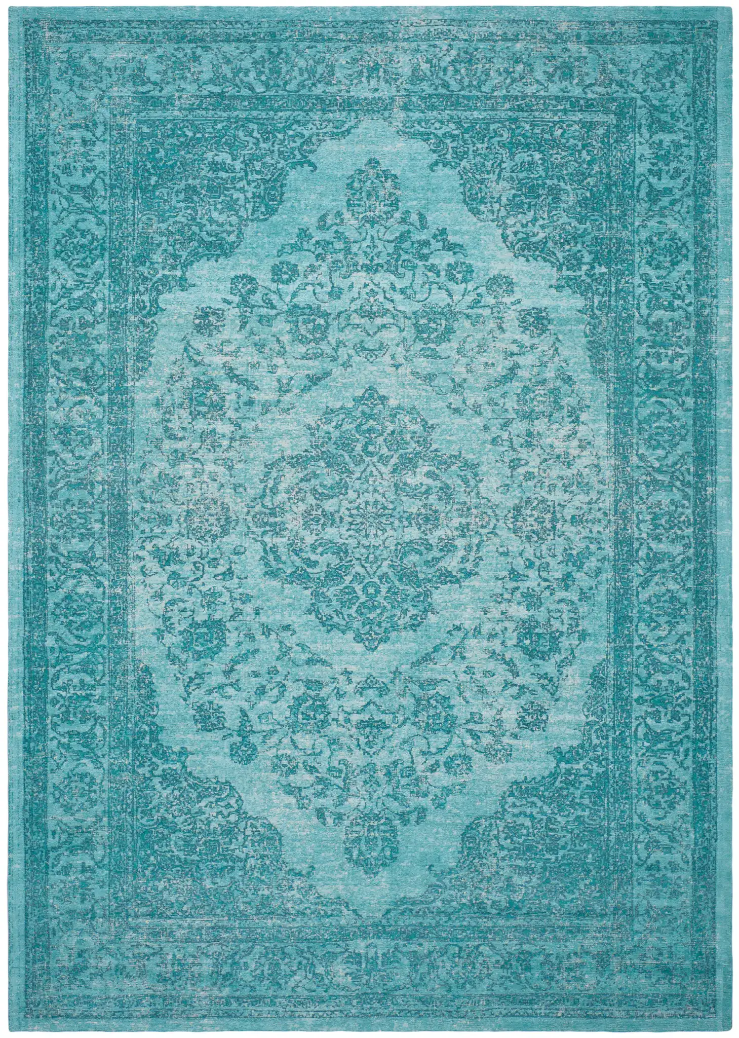 Classic Vintage Floral Medallion Rug in Aqua