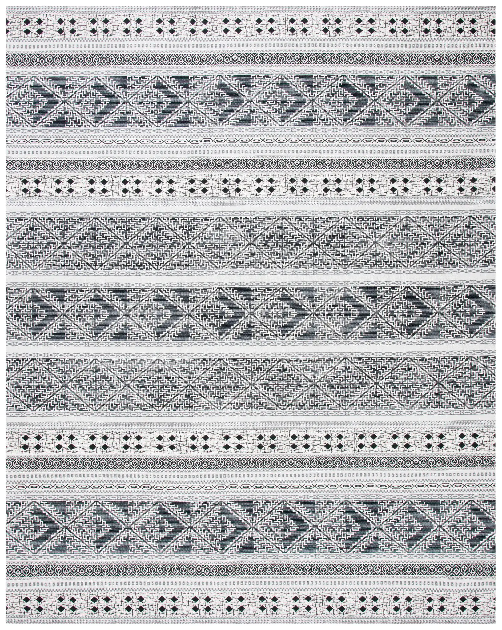 Classic Vintage Bohemian Geometric Hand-Woven Rug in Black