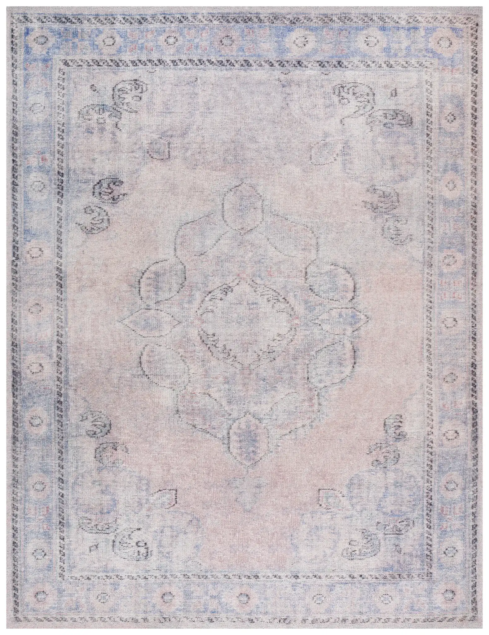 Classic Vintage Faded Ogee Medallion Hand-Tufted Rug in Gray / Beige