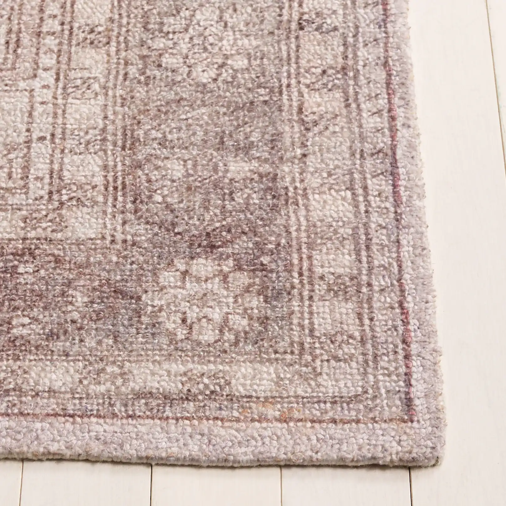 Classic Vintage Stepped Medallion Hand-Tufted Rug in Gray / Beige in a styled room